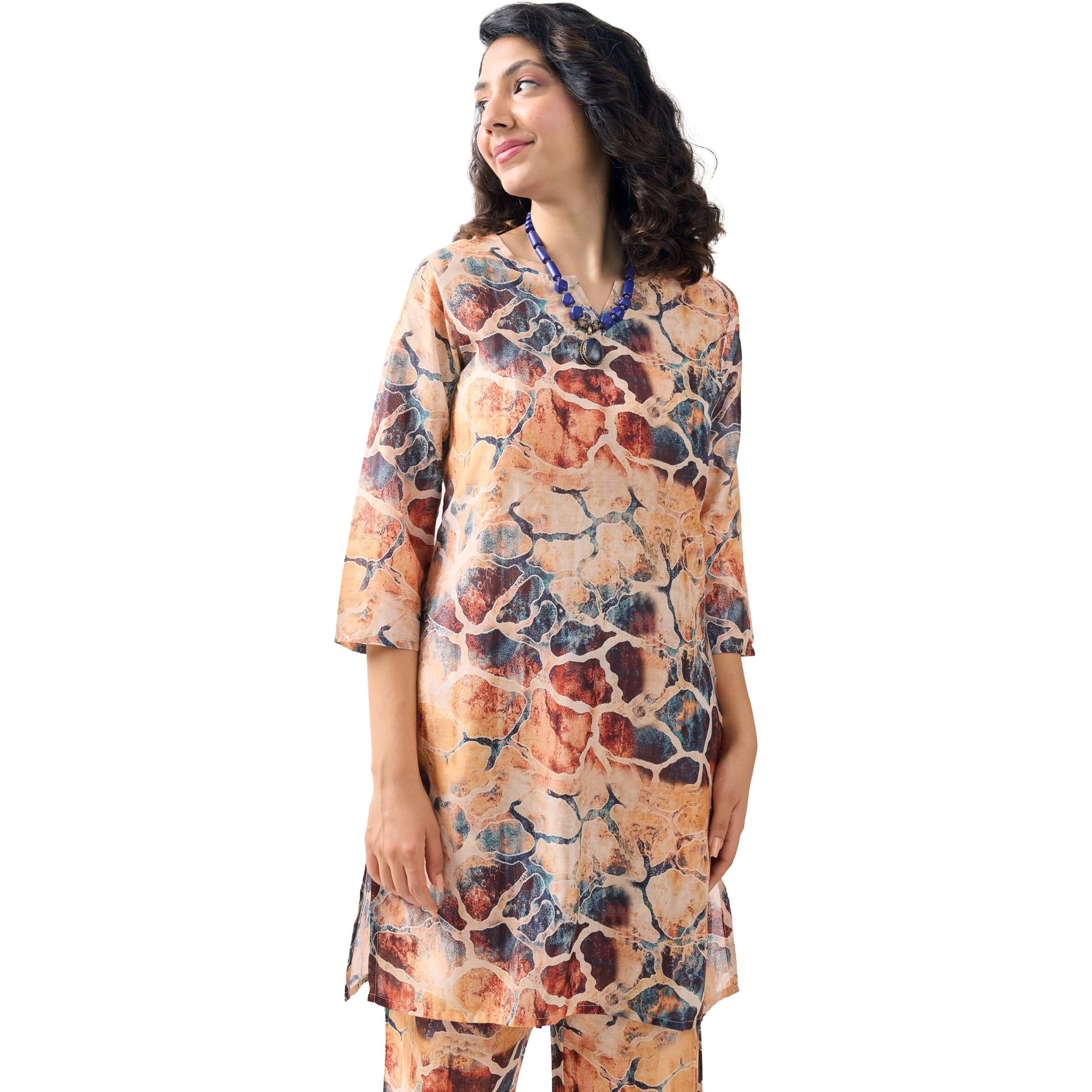 Toochki Women's Muslin Midi Co Ord Set Dress (Toochki280-Cd/M_Multicolour