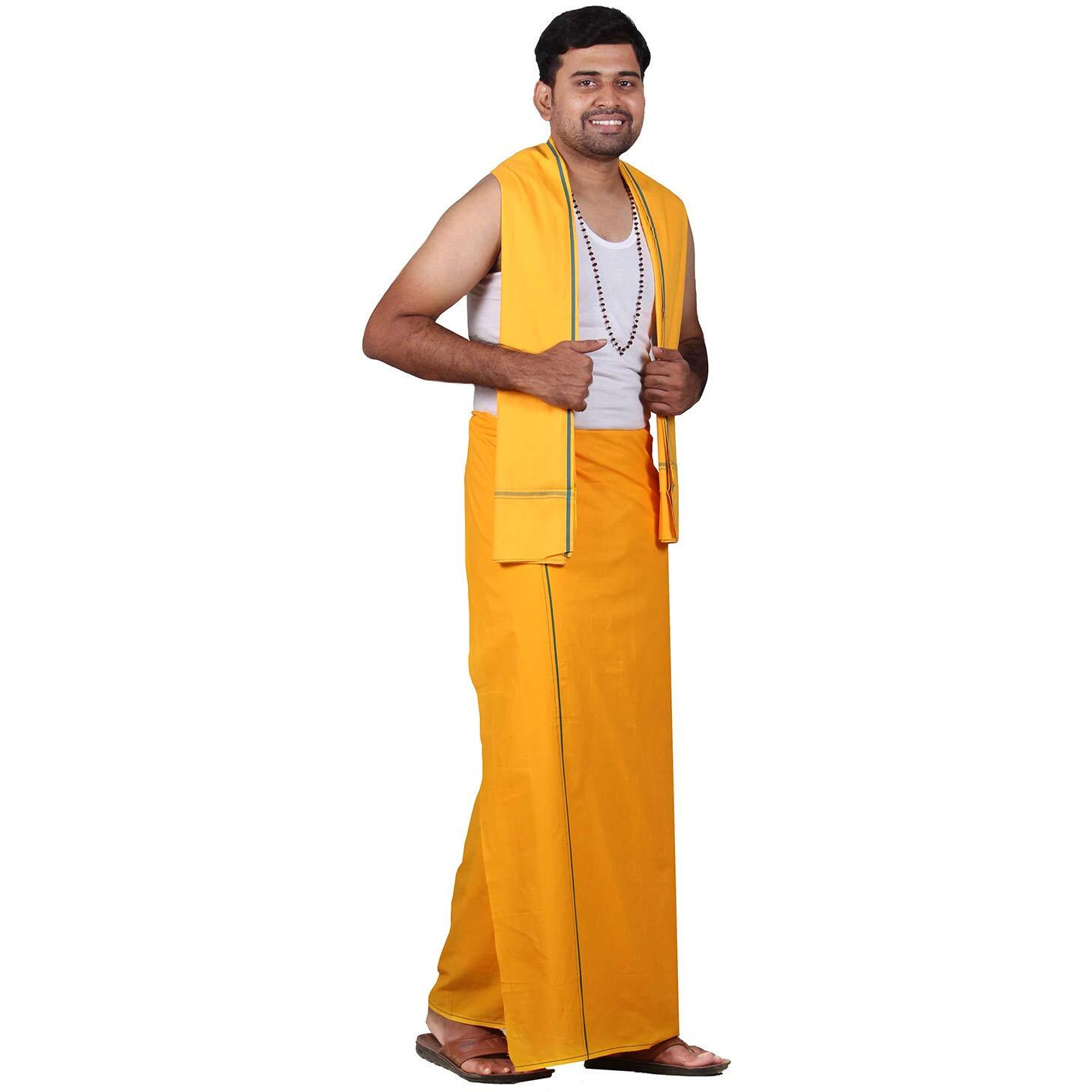 Prakasam Cotton Mens Colour Dhoti With Matching Towel (Roja Colour) / Colour Single Dhoti + Matching Towel (Colour  Mango)