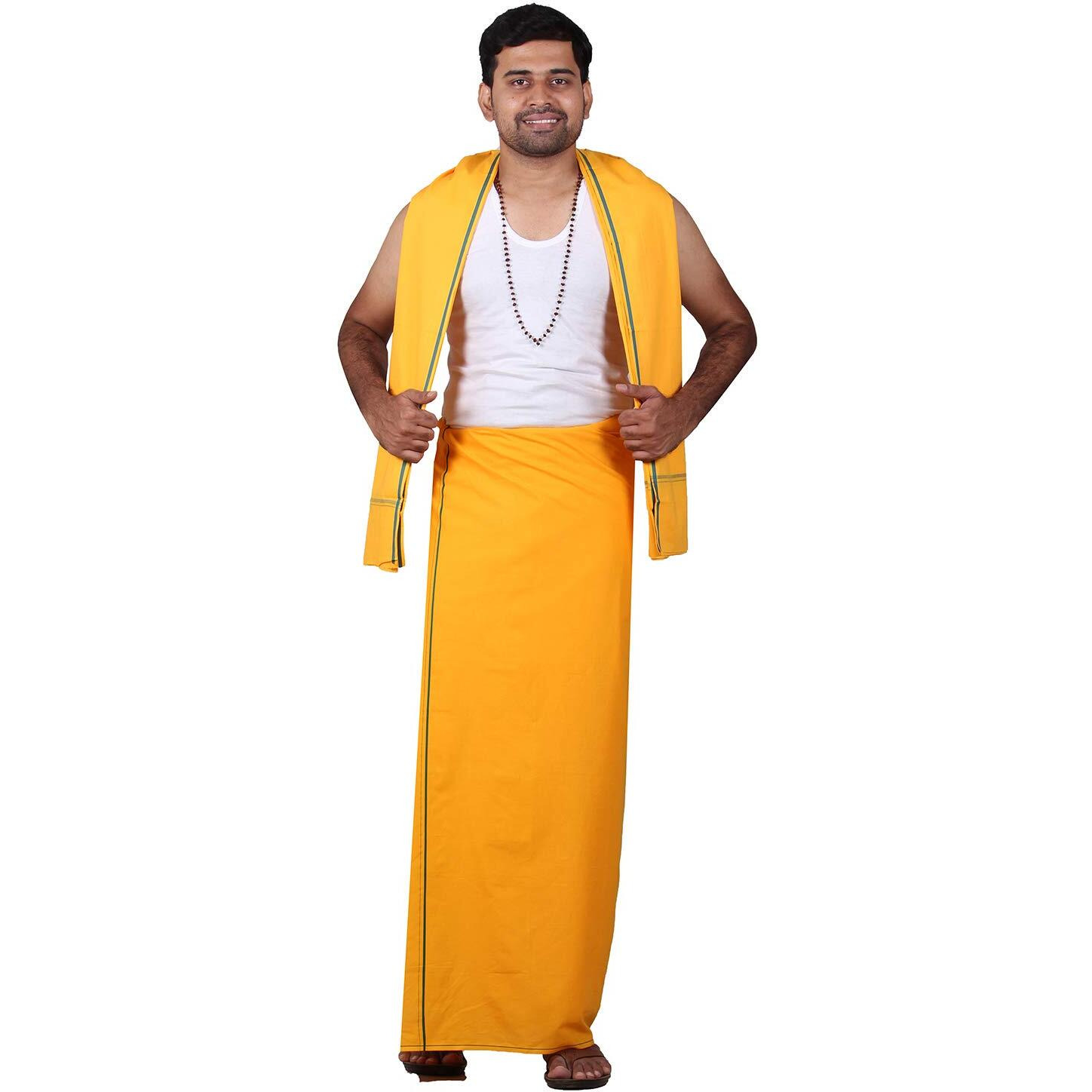 Prakasam Cotton Mens Colour Dhoti With Matching Towel (Roja Colour) / Colour Single Dhoti + Matching Towel (Colour  Mango)