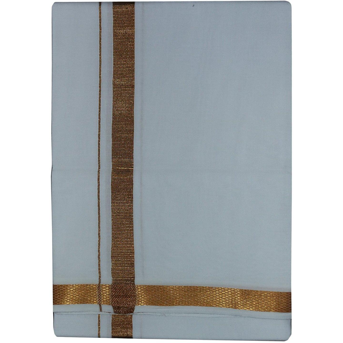 Prakasam Cotton Mens White Cotton Single (1.30X2.00 Meter) Dhoti (Jari Gold)