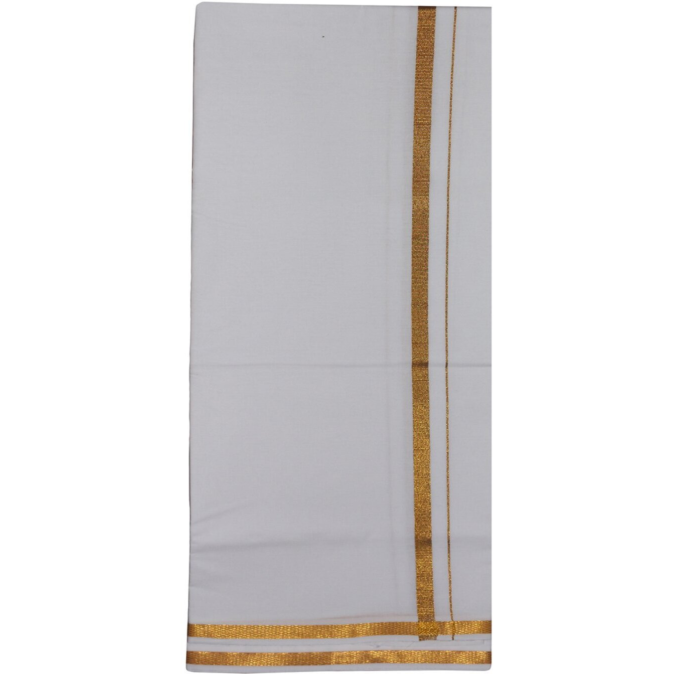 Prakasam Cotton Mens White Cotton Single (1.30X2.00 Meter) Dhoti (Jari Gold)