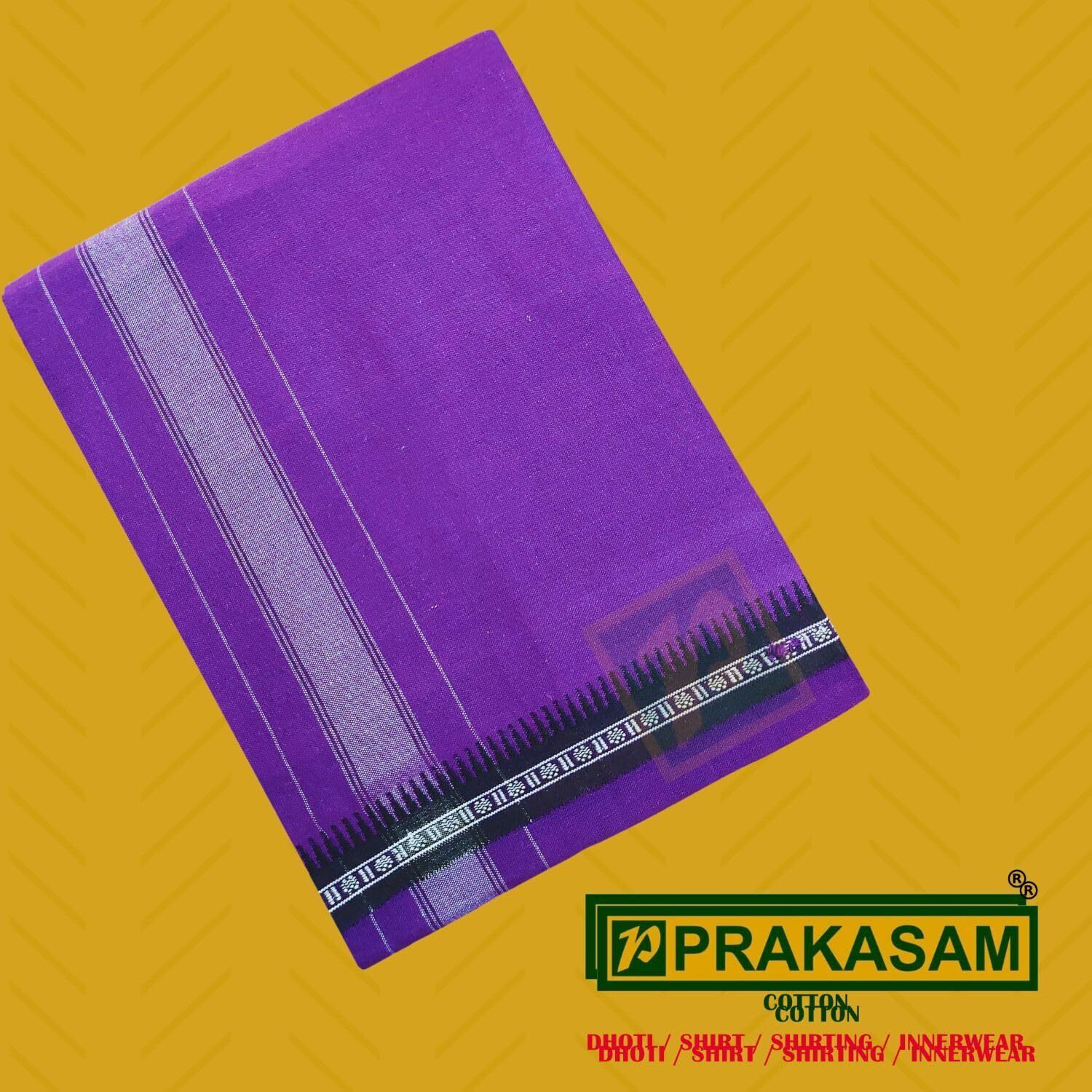 Prakasam Cotton Mens Single (1.28 X 2.00 Mtrs) Colour Thalapathi Border Dhoties/Fine Quality Single Dhoties (Violet)-Pack Of 5 Dhoties