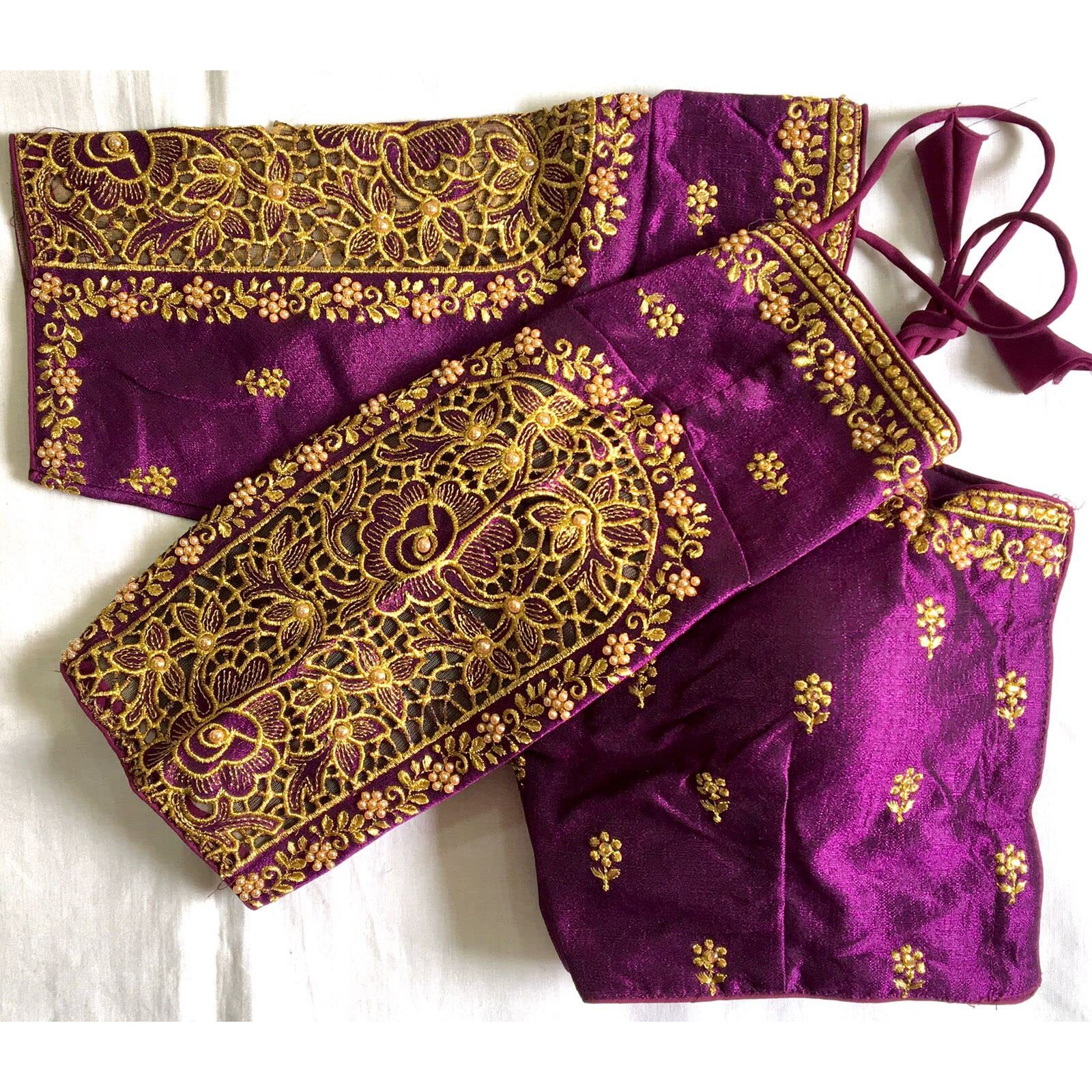 Vihu Fashion Women's Flower Embroidery Sleeves Cut Work Readymade Saree Blouse