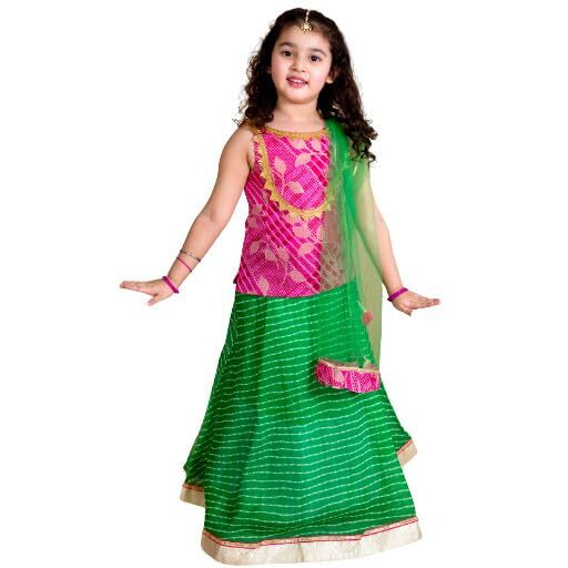 Pspeaches Girls Green Pink Ready To Wear Lehenga Blouse With Dupatta (Pink-6-7Y)