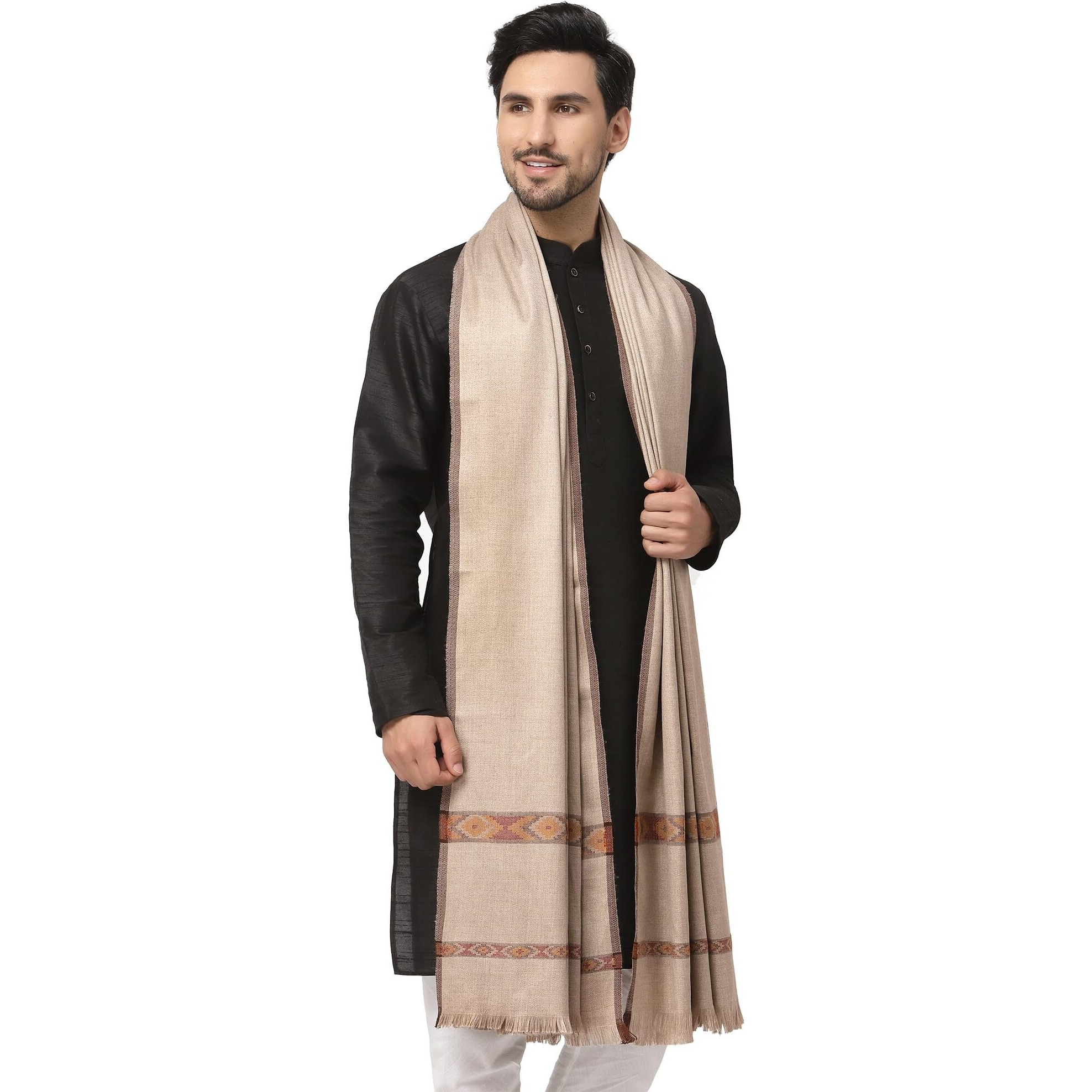 Weavers Villa Men's Woolen Lohi/Shawl (Ms-Kinnauri, Lightbeige), 112Cm X 225Cm