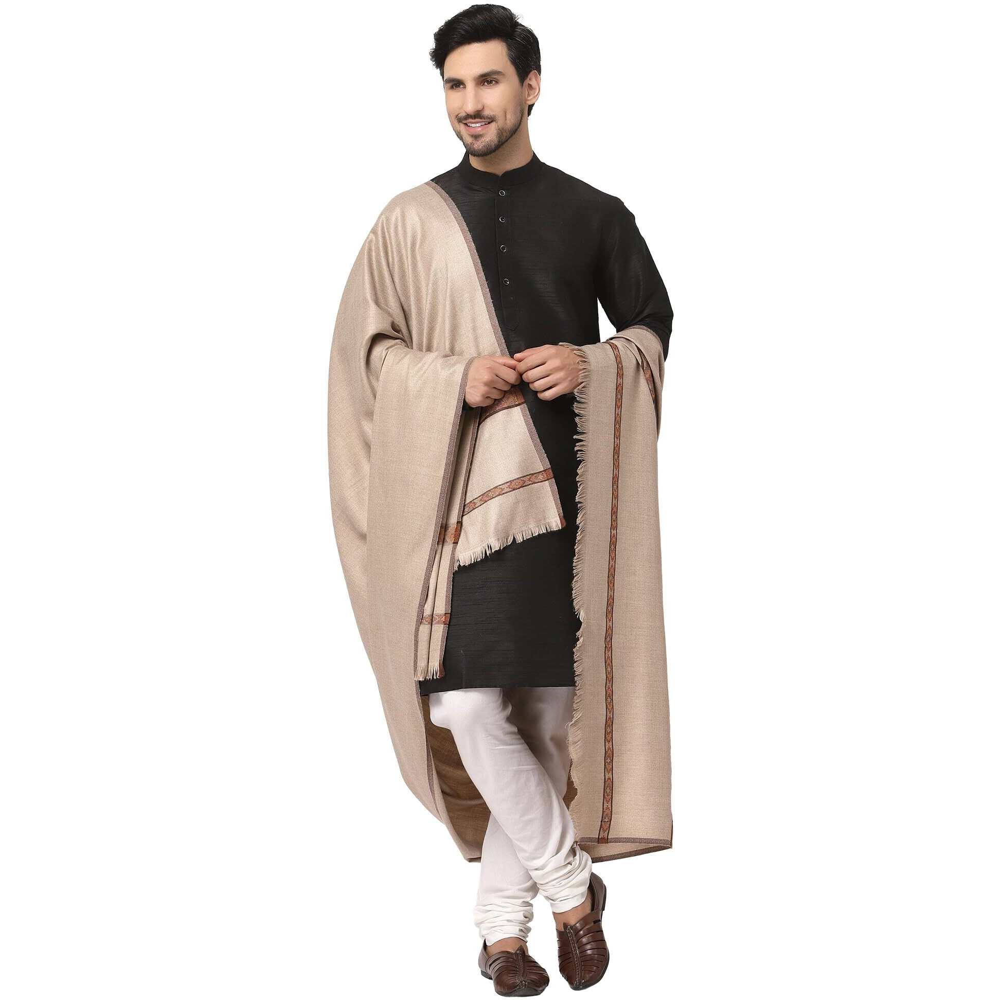 Weavers Villa Men's Woolen Lohi/Shawl (Ms-Kinnauri, Lightbeige), 112Cm X 225Cm