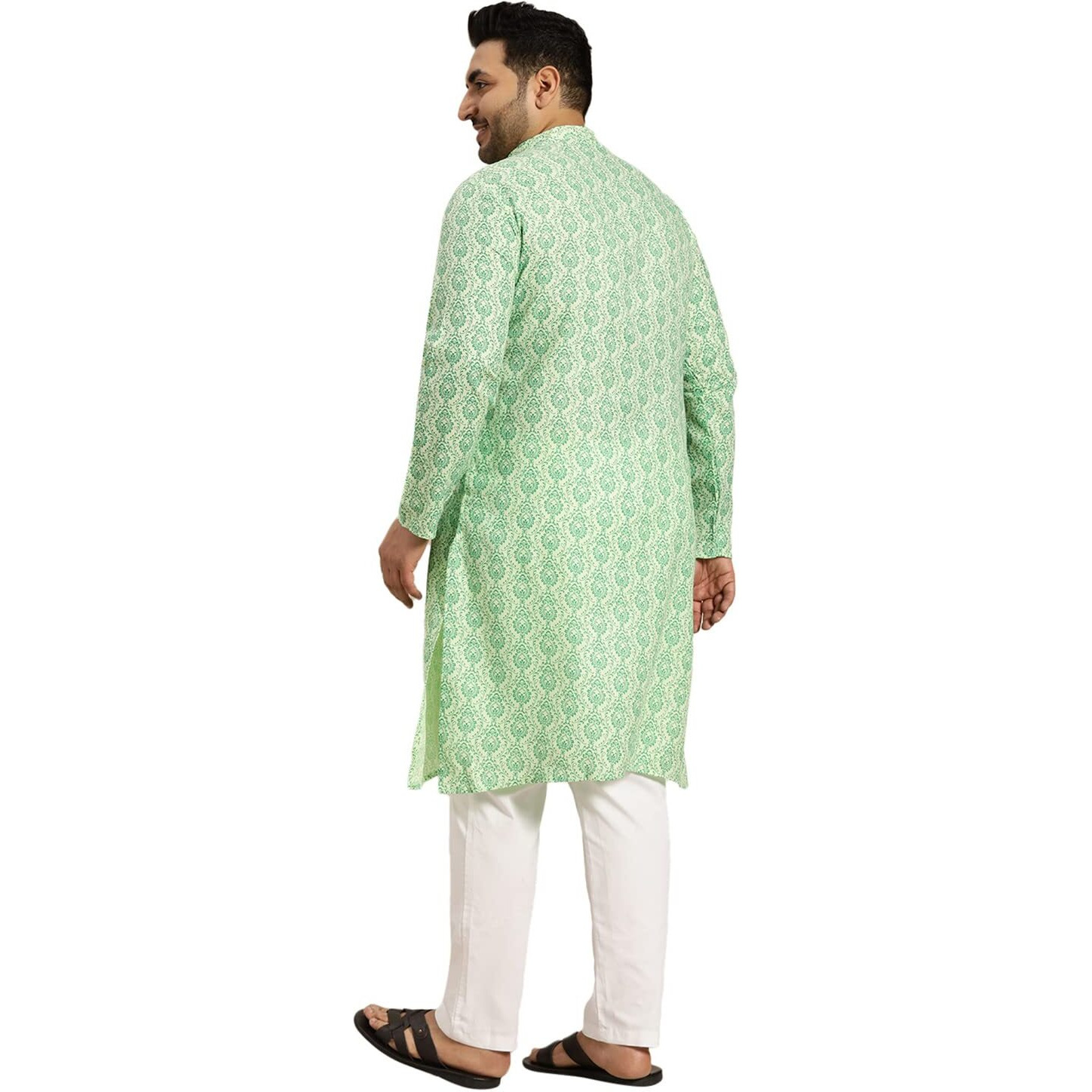 Sojanya Plus (Since 1958) Men's Cotton Blend Pista Green Printed Kurta And White Pyjama Set