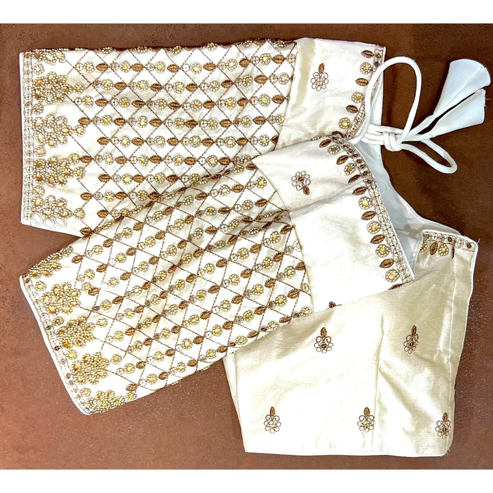 Pujia Mills Women's Trendy Embroidery Maggam Work Half Sleeve White Saree Blouse(Maggam 2 White_38)