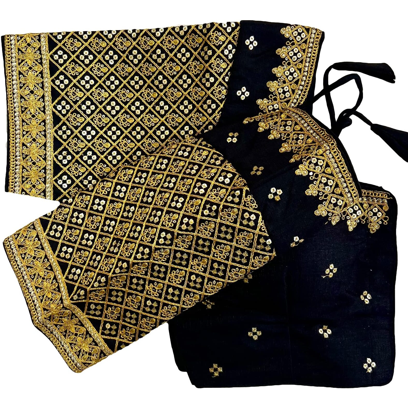 Vihu Fashion Women's Milan Silk Heavy Golden Codding Embroidery Sequins Work Black Saree Blouse(Reva Black)