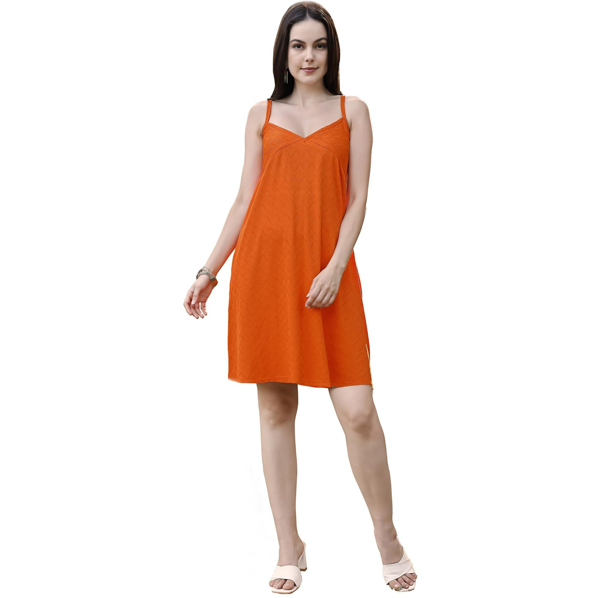 Purvaja Womens A-Line/Flared Above Knee Length Dress (Nisi-001-003) (In, Alpha, M, Orange)