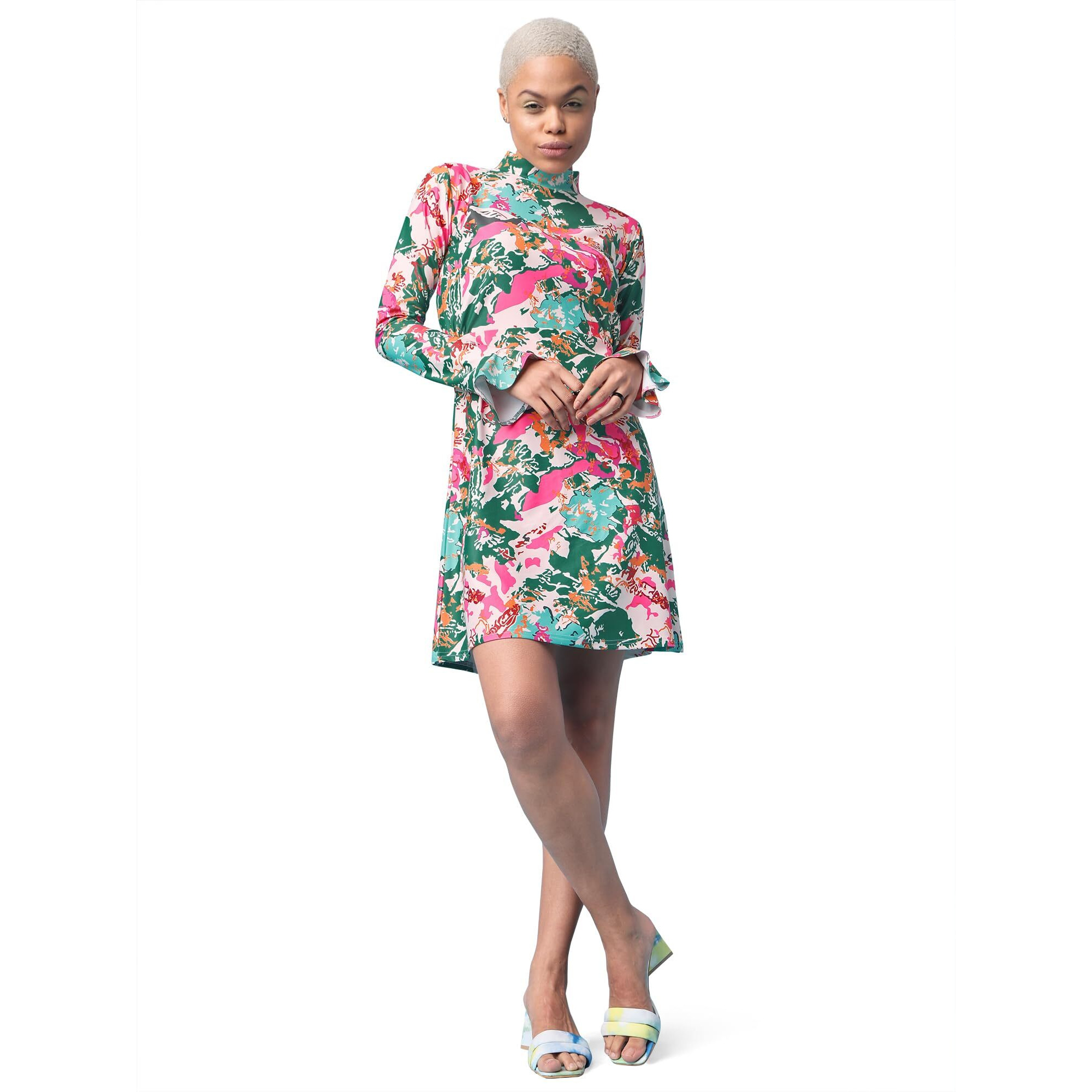 Purvaja Womens A-Line Above Knee Length Dress (Wini-048-Messy_Green_Large)