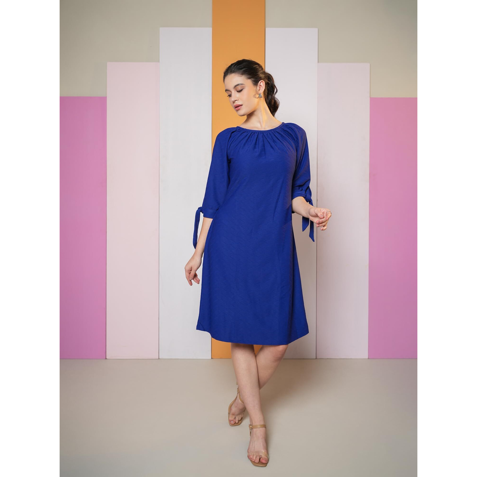 Purvaja Womens A-Line Below Knee Length Dress (Nisi-011-013) (In, Alpha, L, Navy-Blue)