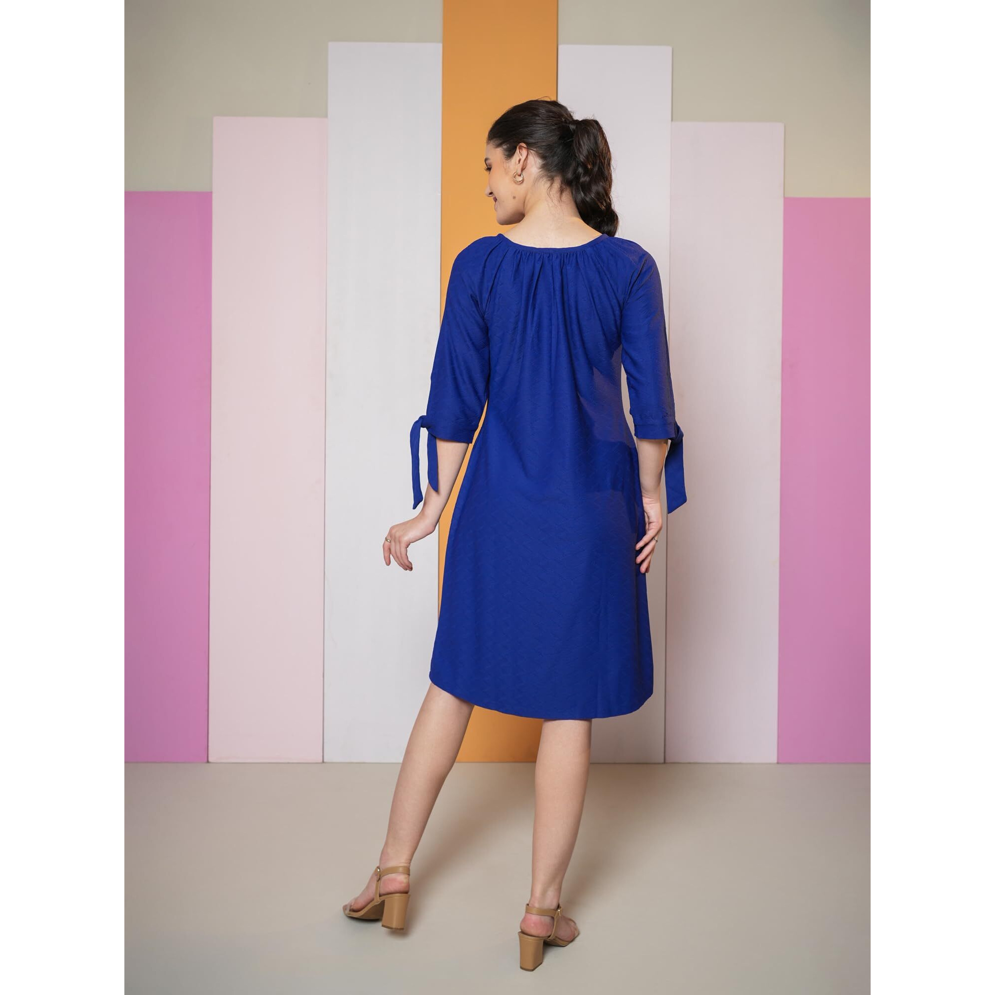 Purvaja Womens A-Line Below Knee Length Dress (Nisi-011-013) (In, Alpha, L, Navy-Blue)