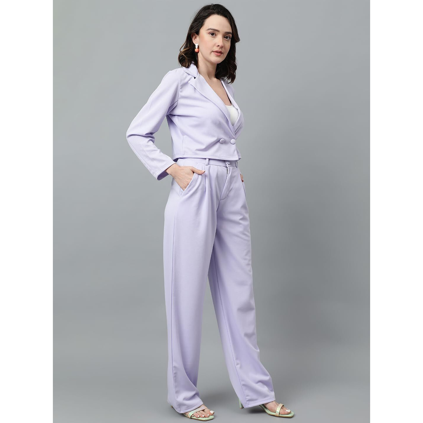 Kotty Women's Dress Pant With Blazer Co-Ords Set Light Purple