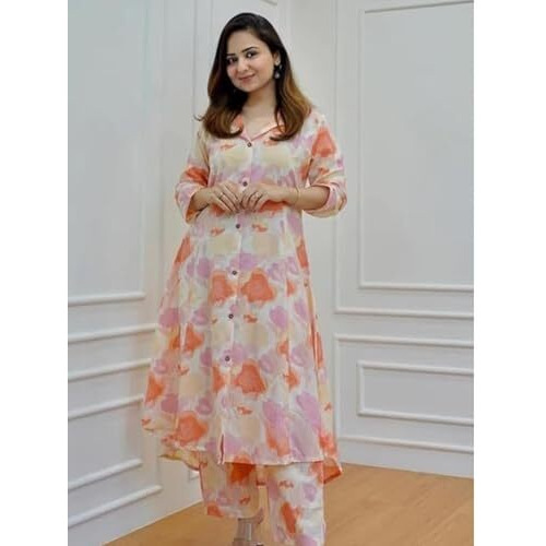 Leriya Fashion-Oslc House Women's Rayon Solid Regular Kurta Set (Lf-W1814&Tr871_Orange_2Xl)