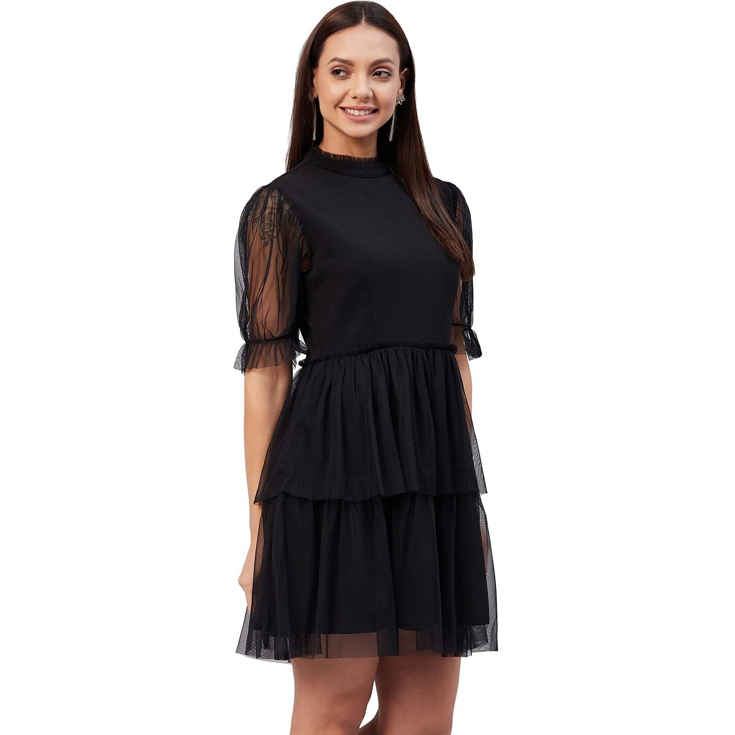 Rare Women's Polyester Fit And Flare Above The Knee Casual Dress (Ep6232_Black_M)
