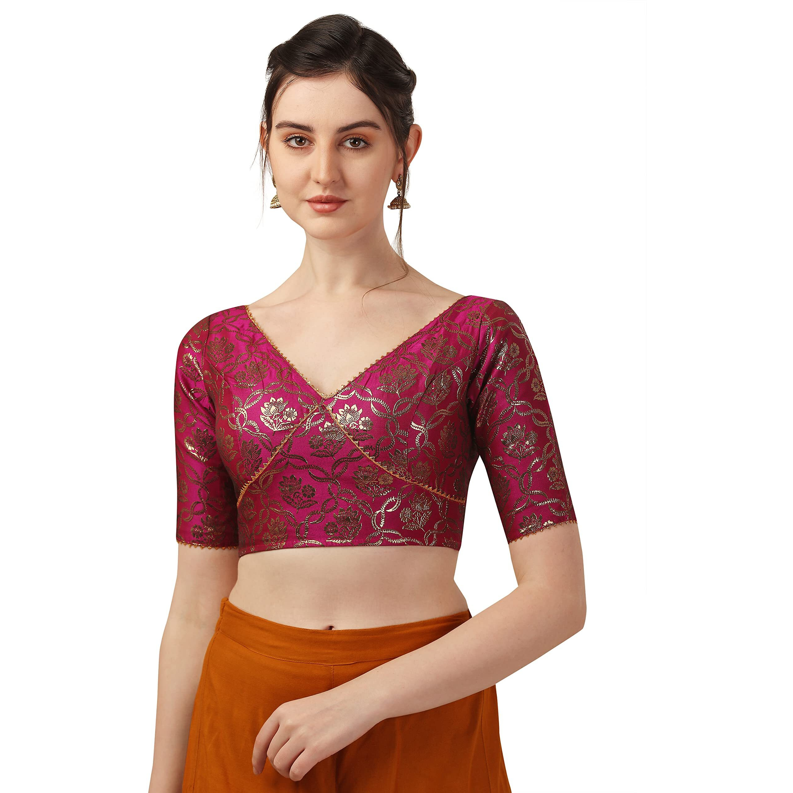 Oomph Jacquard Pink Readymade Blouse For Women - Rbbl292M