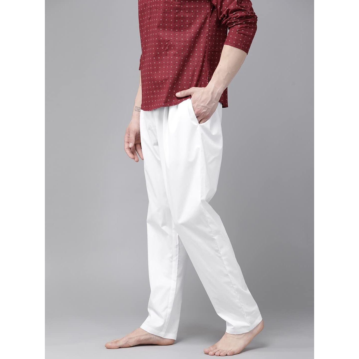 See Designs White Cotton Regular Fit Pyjamas Drawstring Closure (L)