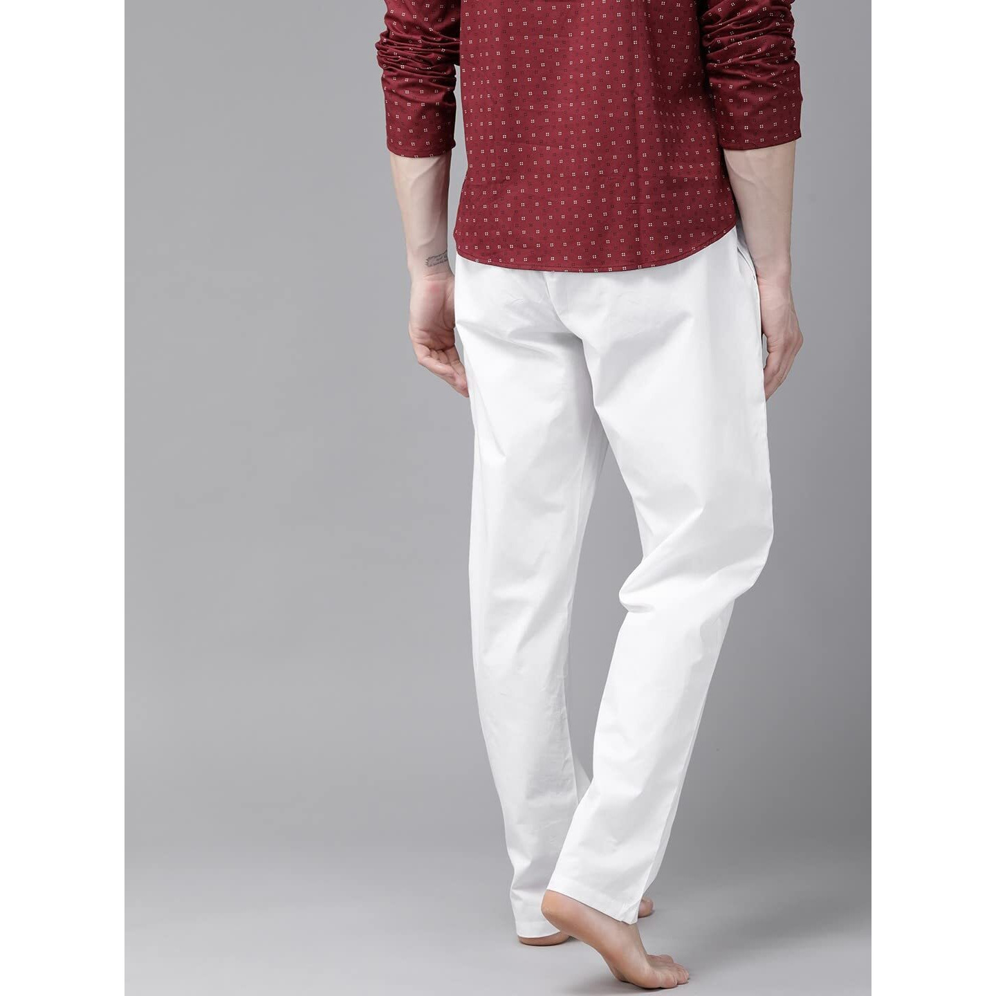 See Designs White Cotton Regular Fit Pyjamas Drawstring Closure (L)