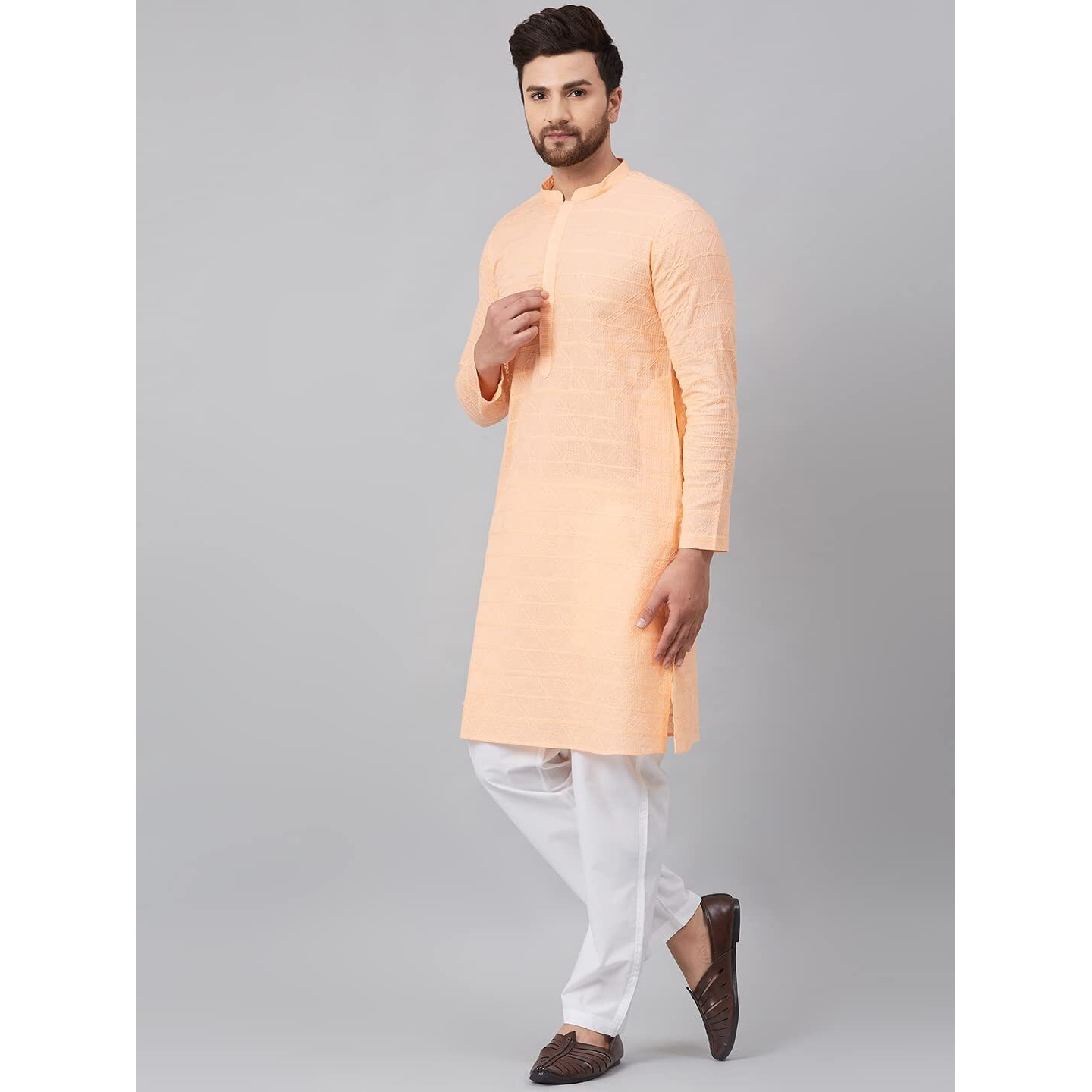 See Designs Cotton Regular Mens Kurta (14180260_Peach_M)