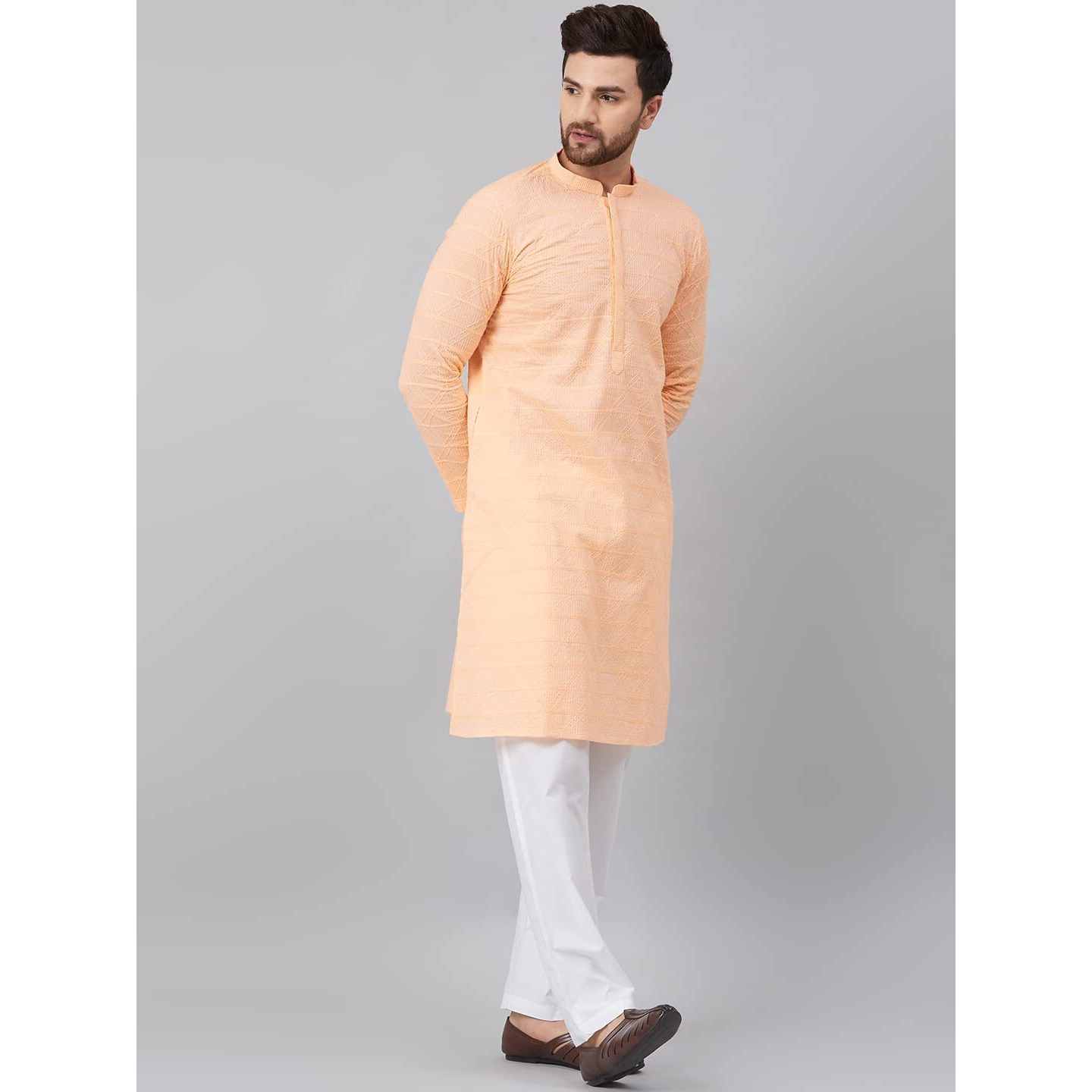See Designs Cotton Regular Mens Kurta (14180260_Peach_M)