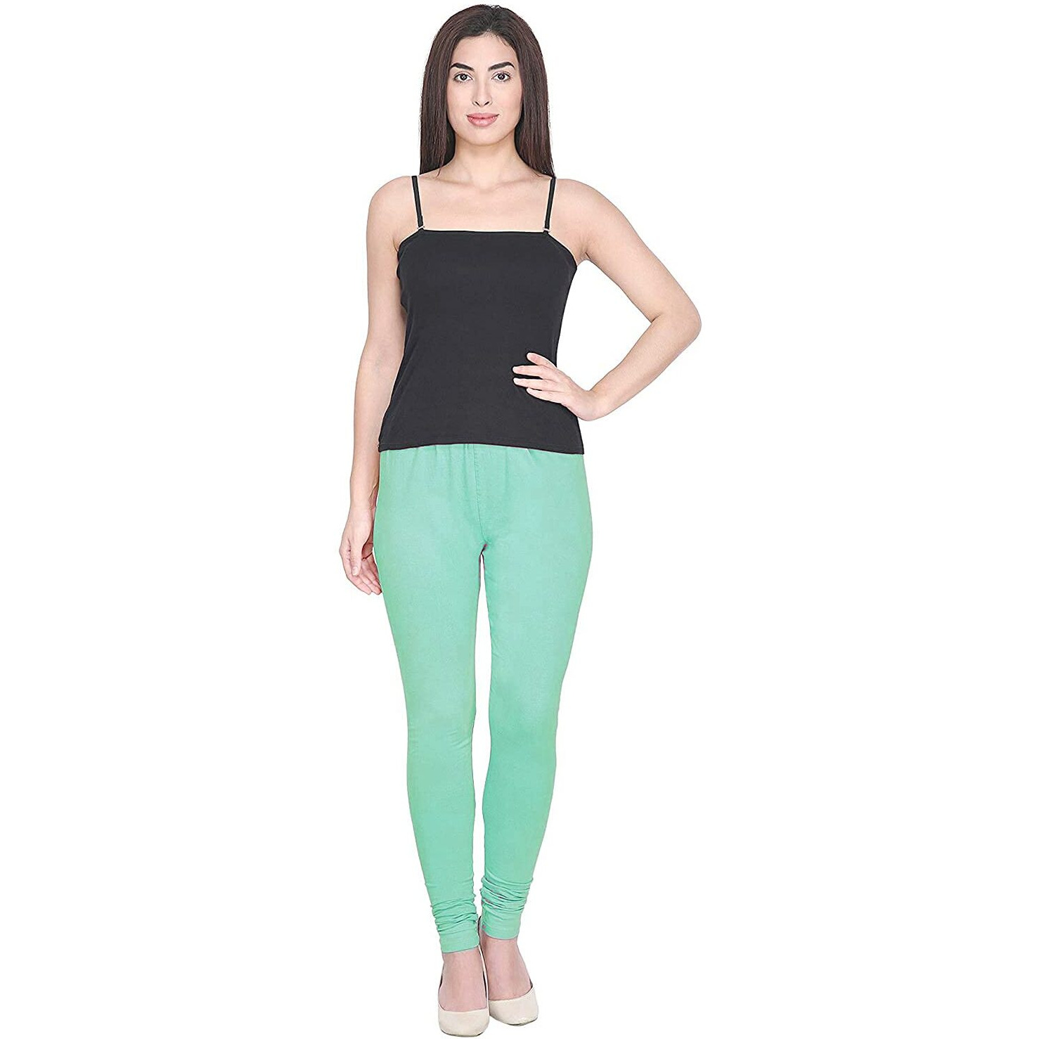 Shasmi Women's Stretch Leggings Com Chudidar Green Sea 93_Pastel M