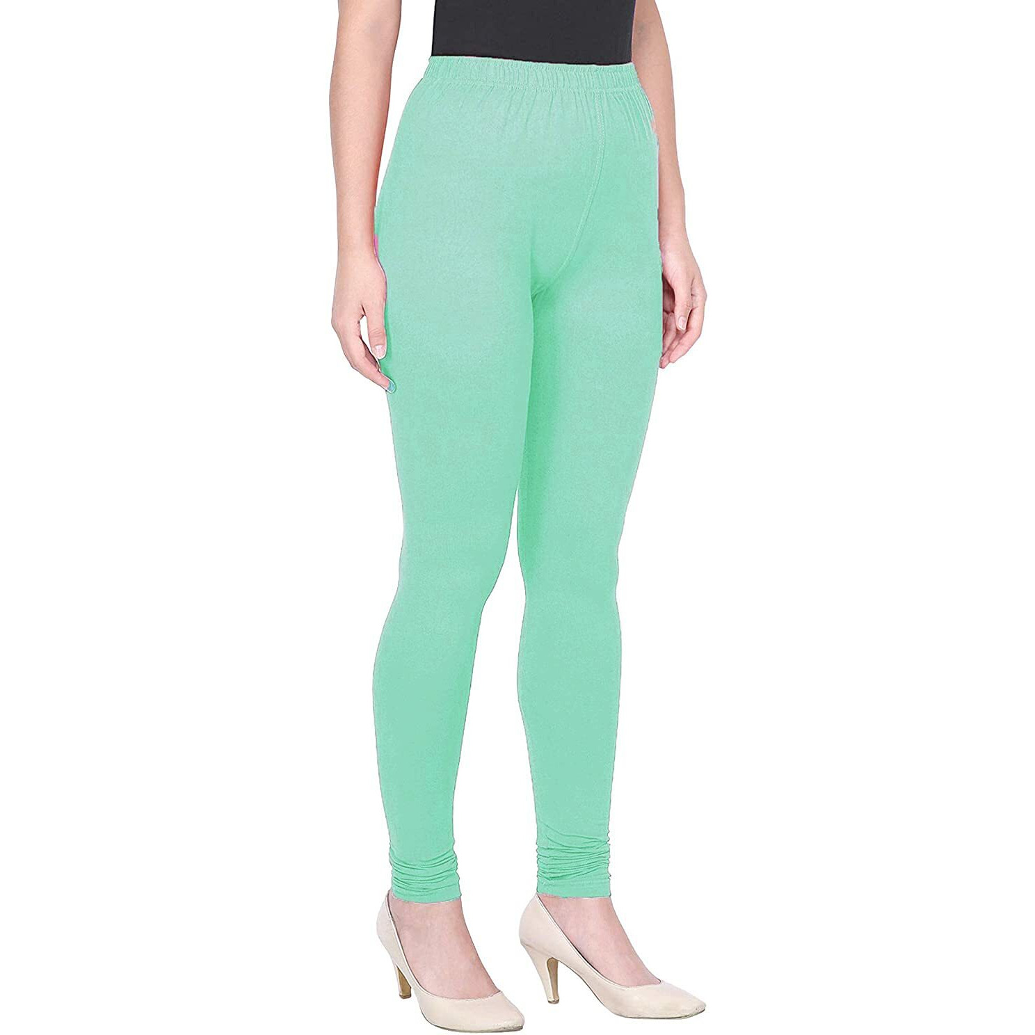 Shasmi Women's Stretch Leggings Com Chudidar Green Sea 93_Pastel M