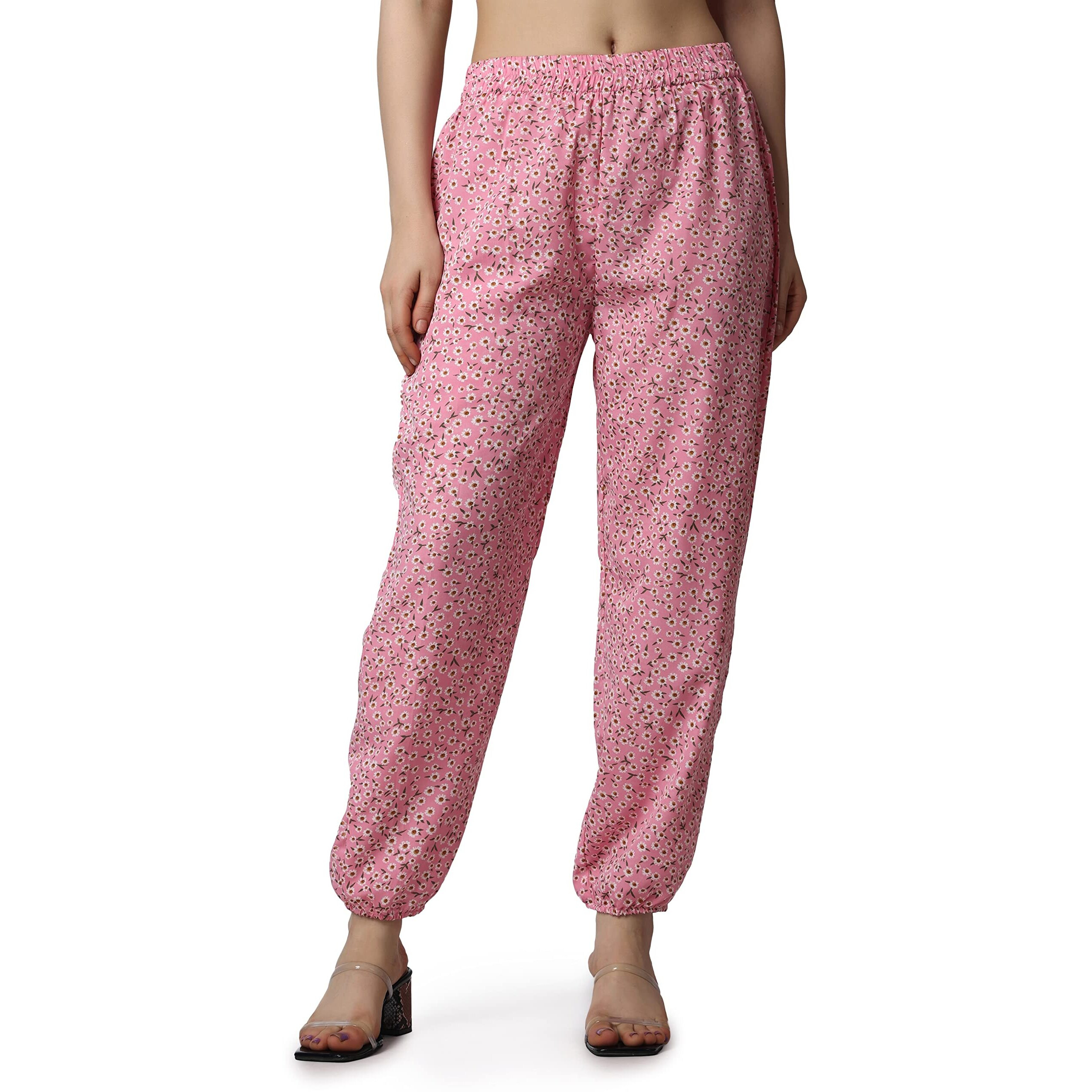 Popwings Casual Printed Joggers For Summer || Latest Stylish Women Joggers For Summer || Loose-Fit Pull On Joggers For Women || Women Joggers Pants For Summer Light Pink