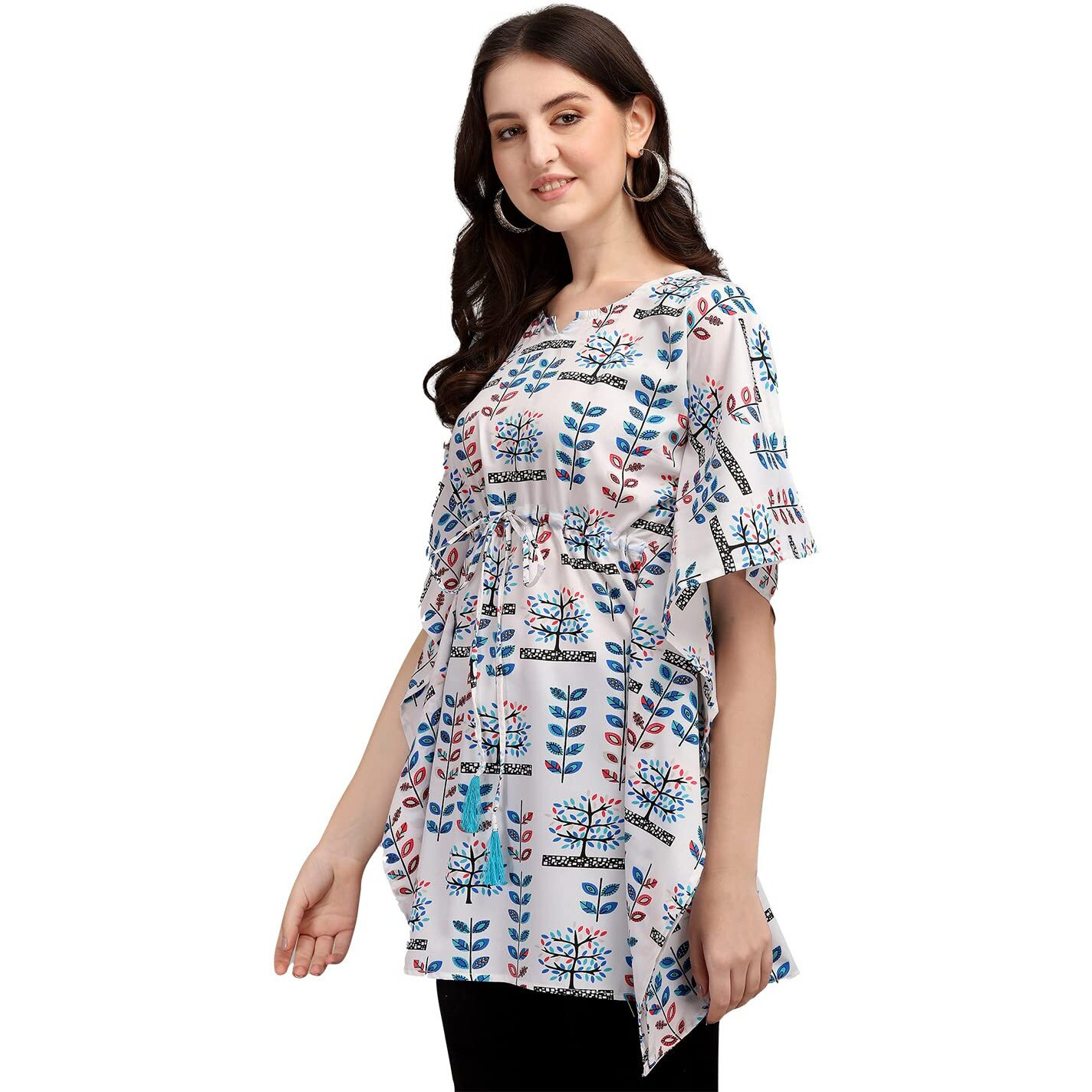 Preneum Women's Floral Regular Fit Kaftan (Kft-4_White S)