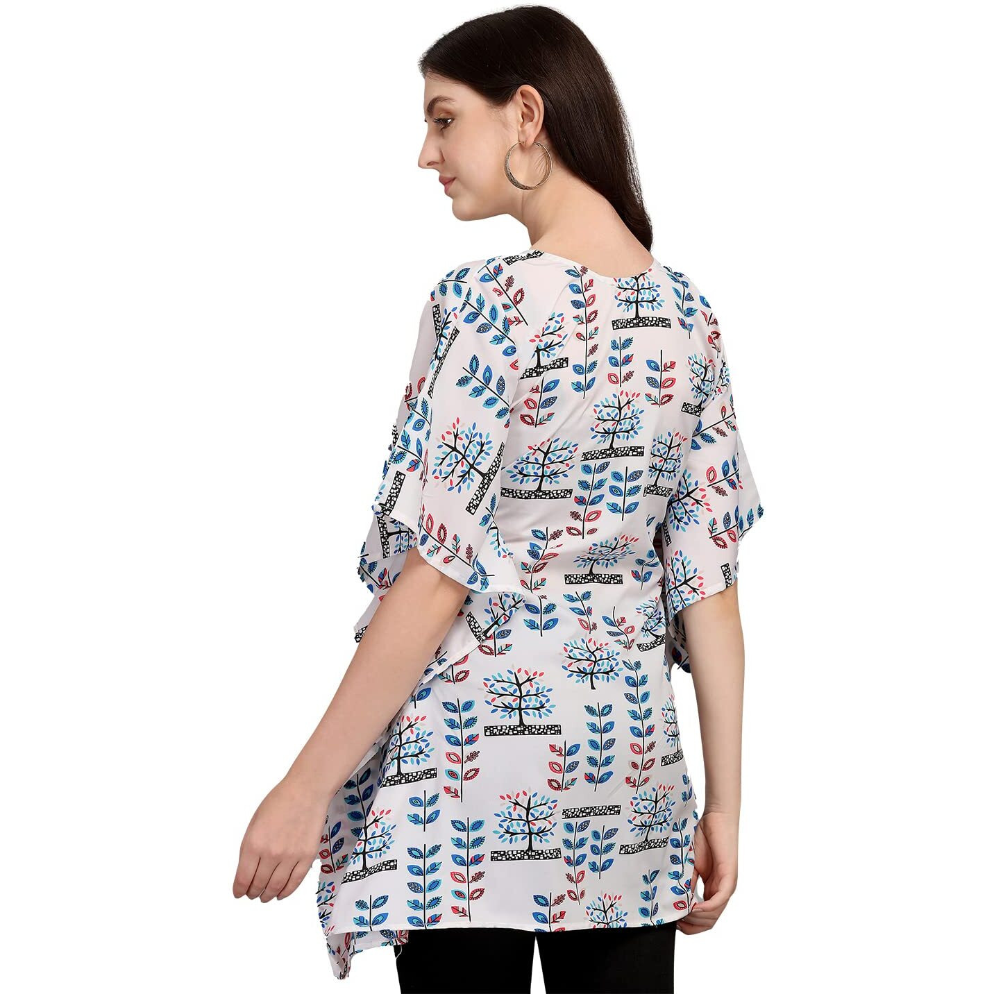 Preneum Women's Floral Regular Fit Kaftan (Kft-4_White S)