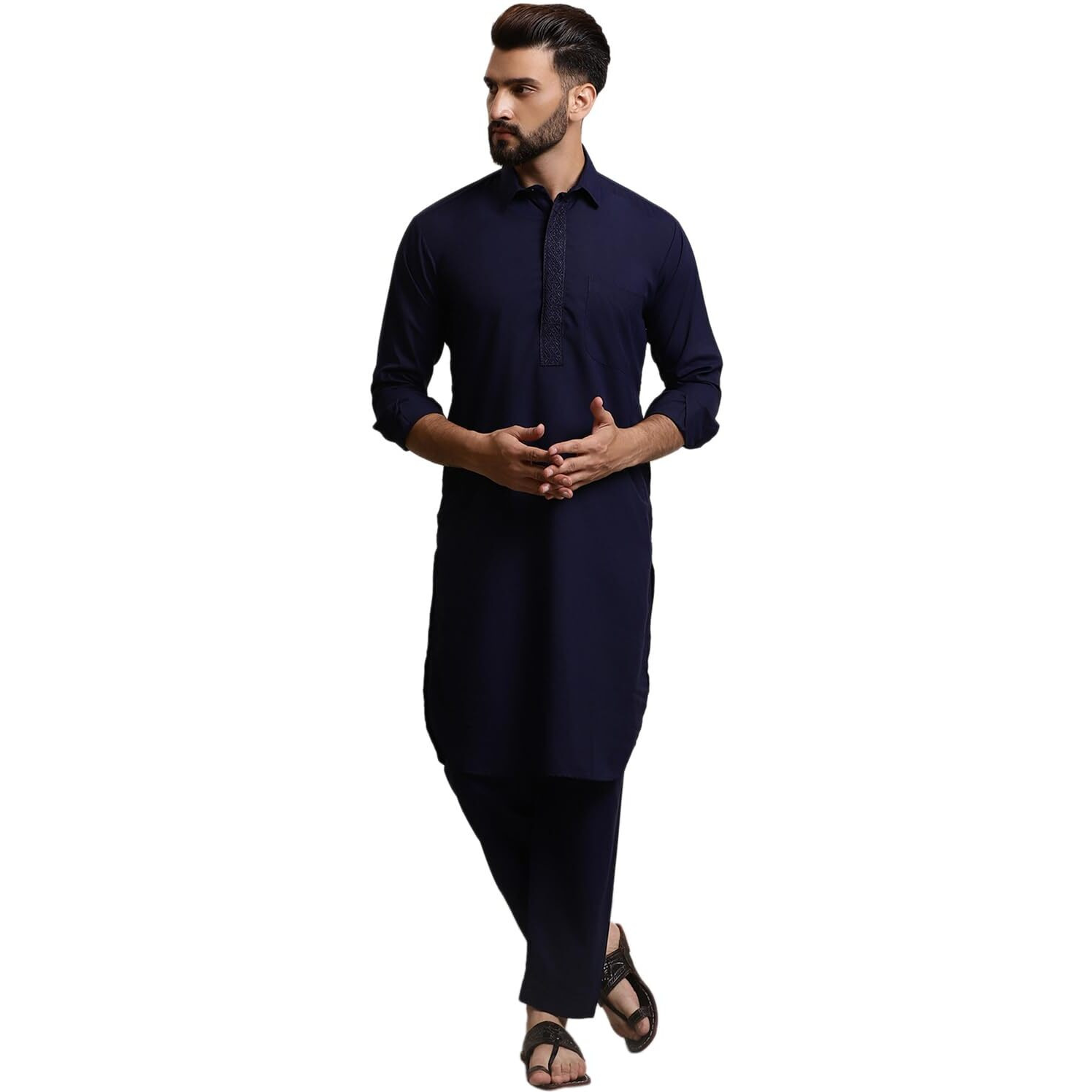 Sojanya (Since 1958 Men's Cotton Navy Blue Pathani Kurta Salwar Set
