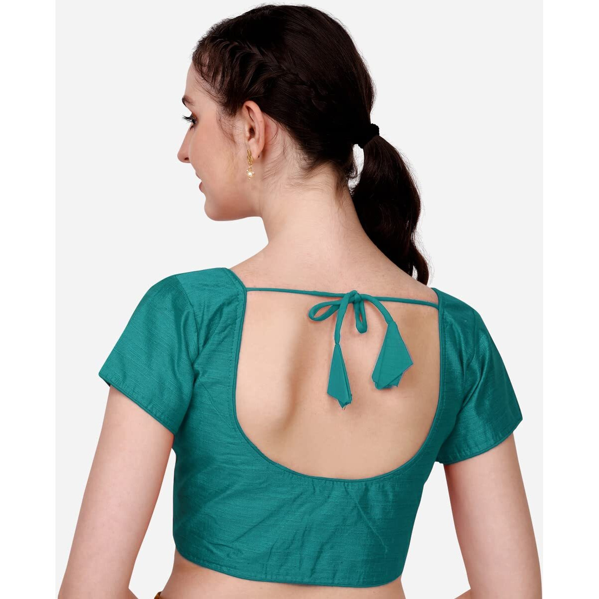 Pujia Mills Women's Silk Short Sleeves Readymade Blouse (Kajal 3 Blouse_Rama_38)