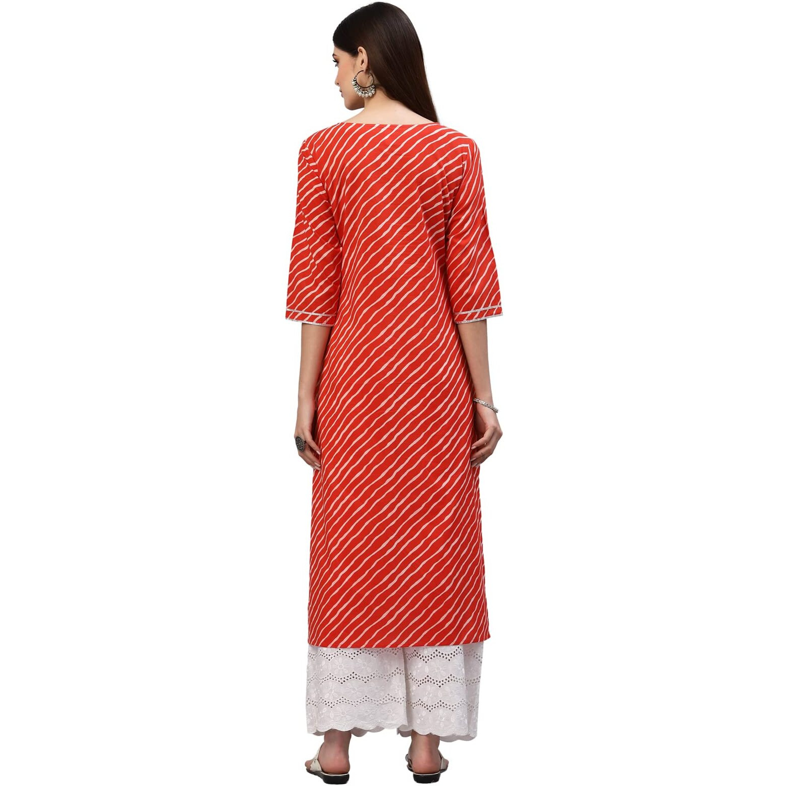 Stylum Women's Lehariya Printed Cotton Straight Kurta (Tuluorange36_Orange, S)