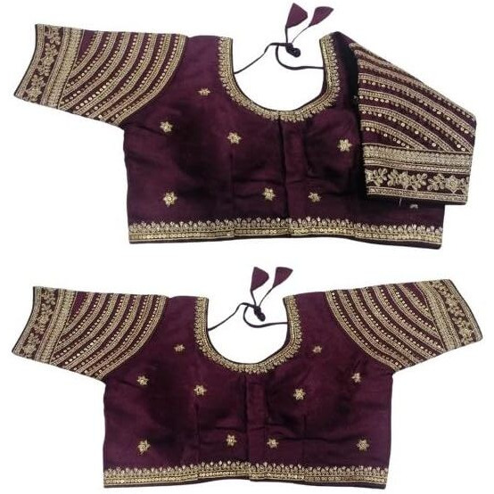 Pujia Mills Women's Blouse Readymade Blouse Embroidery Multi Coding Gold Thread Indian Ethnic Designer Stitched Women's Readymade Saree Blouse For Women For Saree Lehenga Choli (Wine, 34)