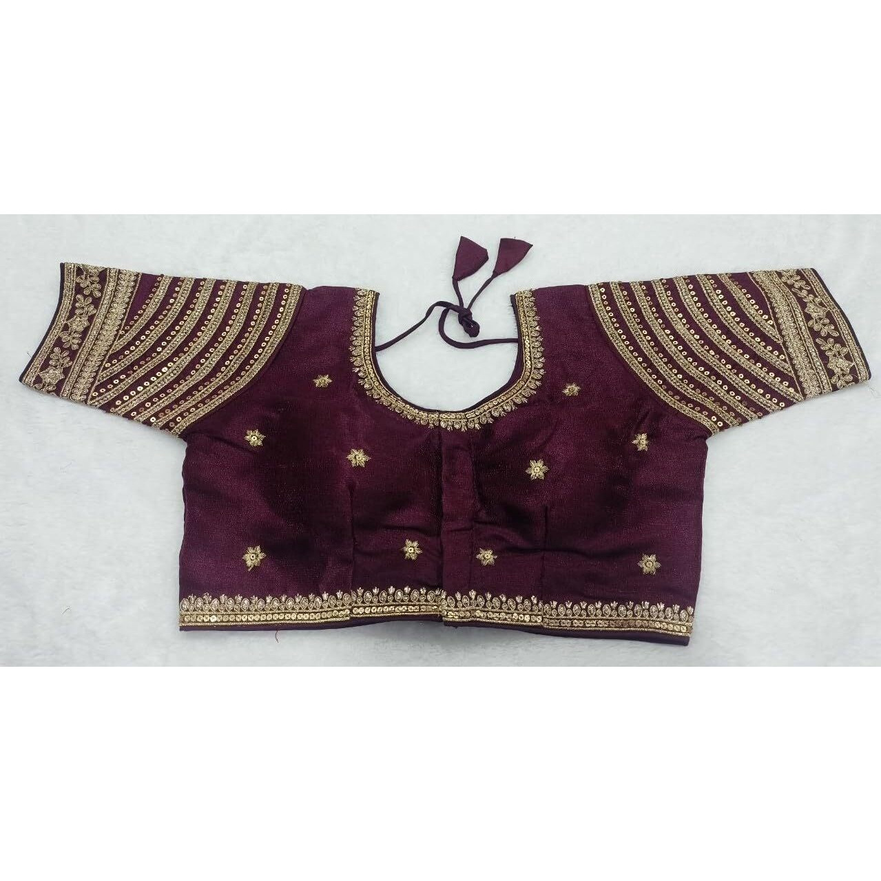Pujia Mills Women's Blouse Readymade Blouse Embroidery Multi Coding Gold Thread Indian Ethnic Designer Stitched Women's Readymade Saree Blouse For Women For Saree Lehenga Choli (Wine, 34)