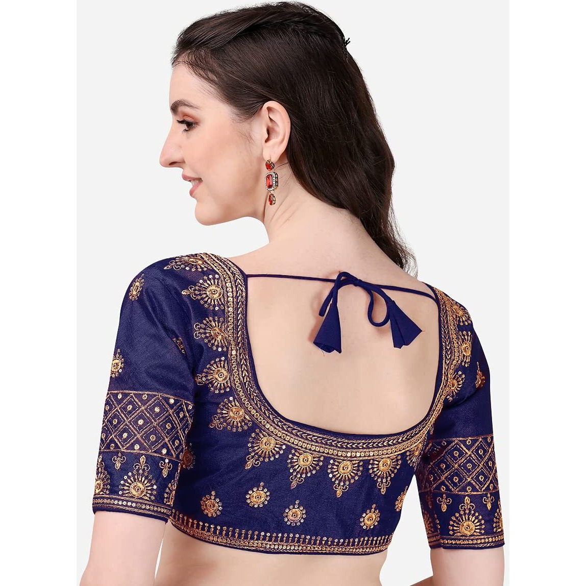 Pujia Mills Women's Silk Embroidery Coding Multi Work Readymade Saree Blouse(Suraj Navy Blue_38)