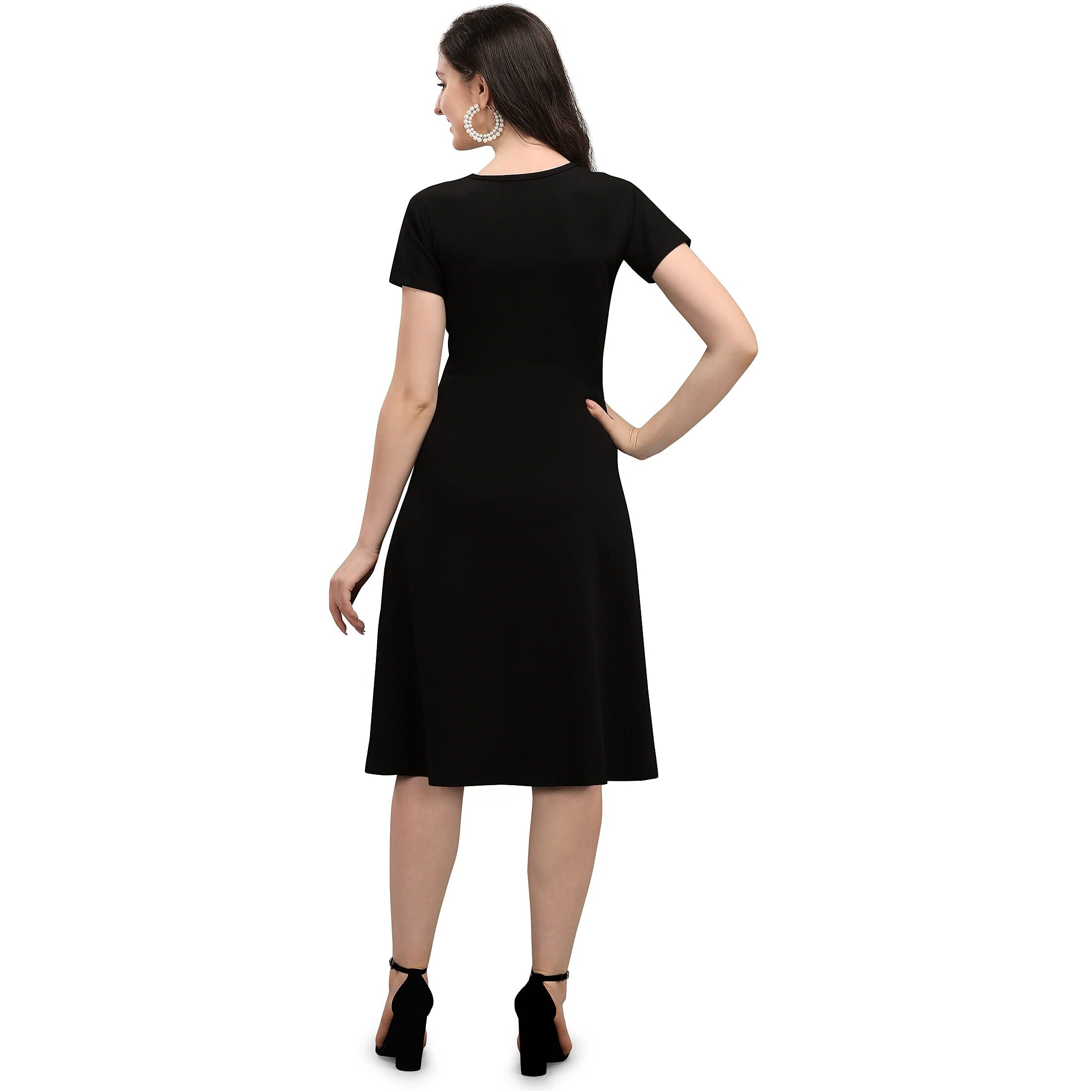 Purvaja Womens Fit & Flare Dress(Lucy-056-Lv-Bl_Violet-Black_Medium)