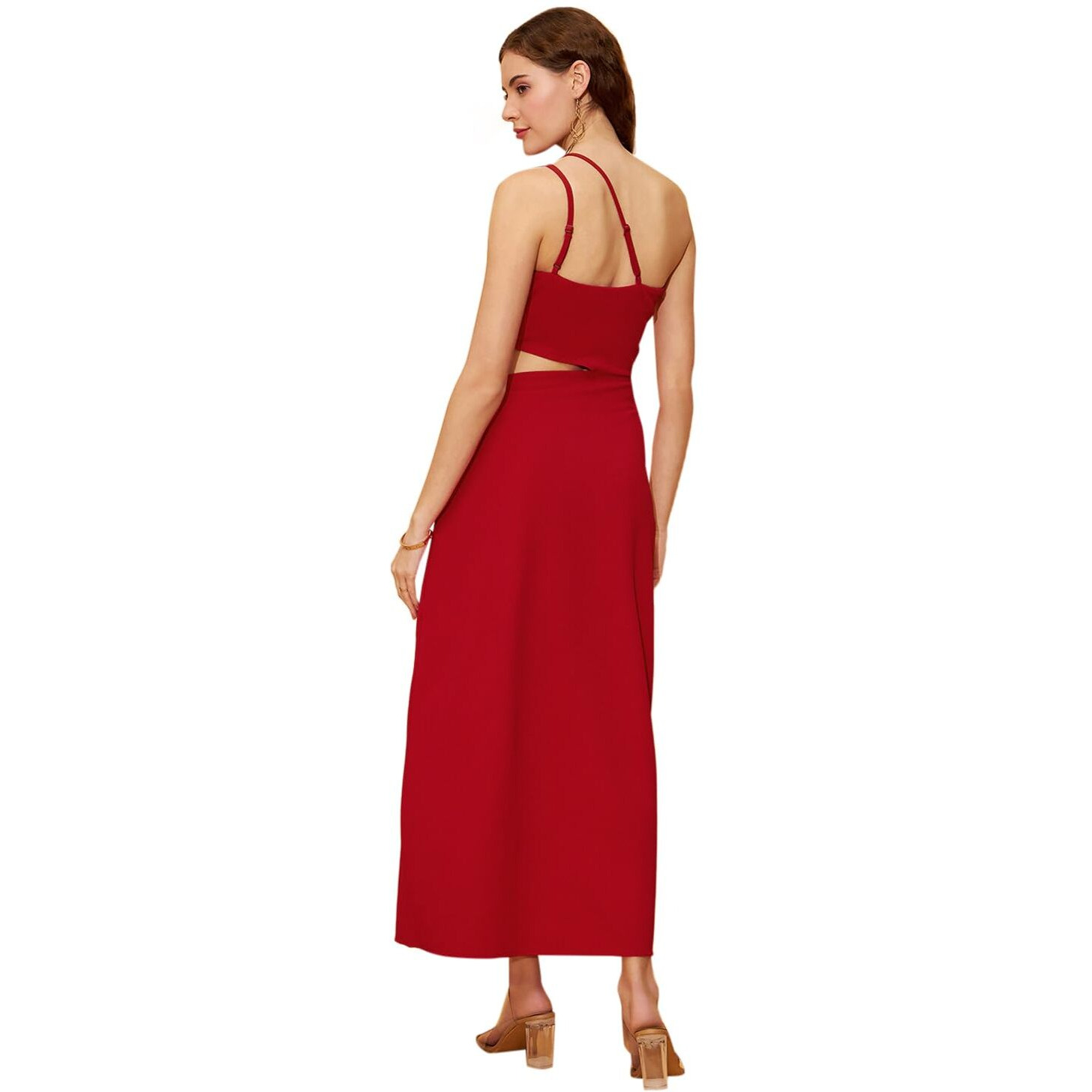Rare Women's Spandex A-Line Mid-Calf Length Dress (Ep8061B_Red_L)