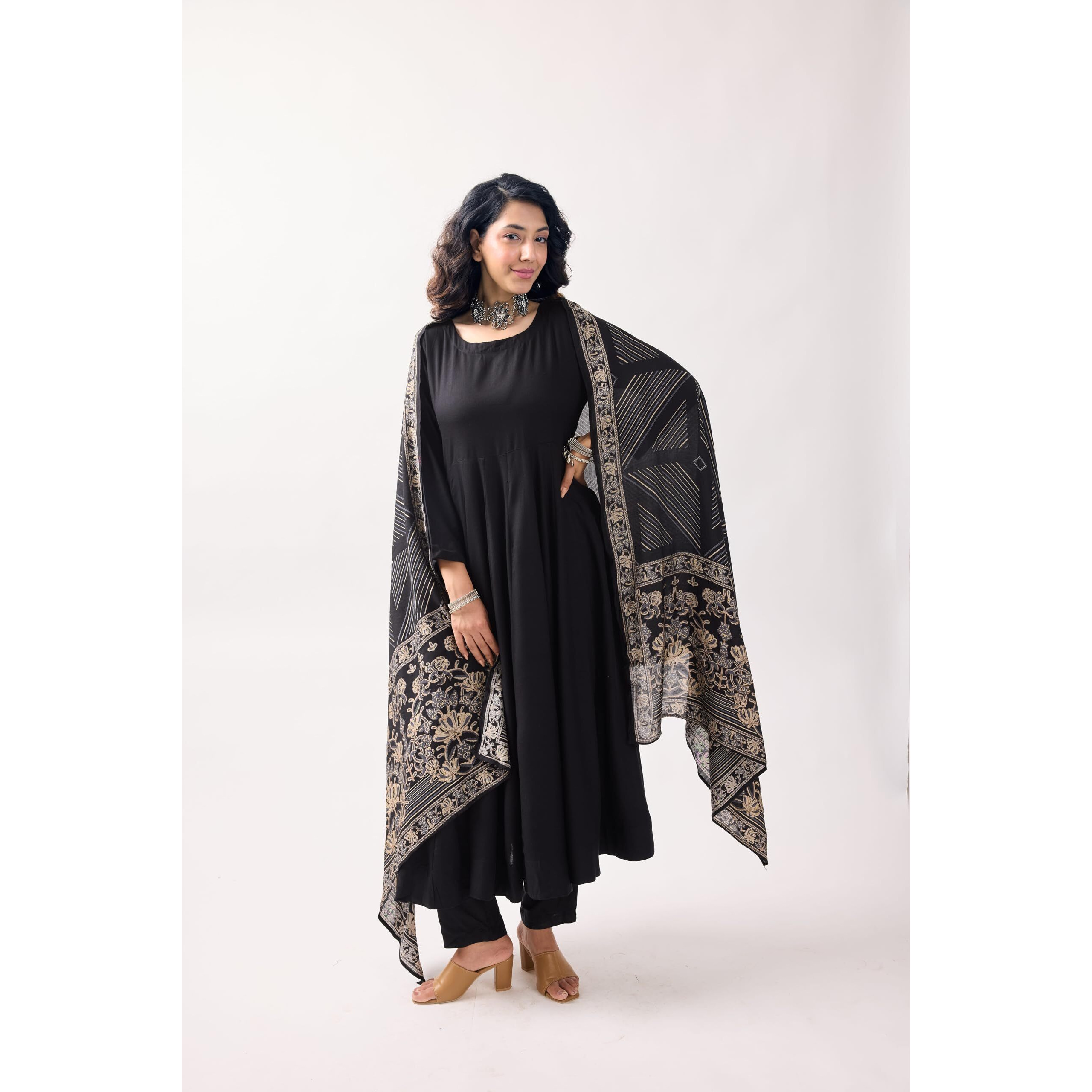 Toochki Women's Rayon Maxi Ethnic Gown Set (Toochki279-Gw/2Xl_Black