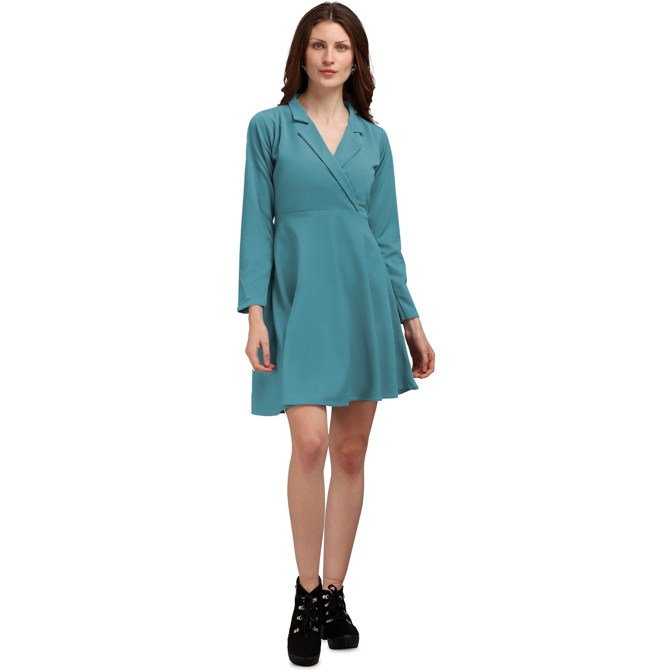 Purvaja Womens Fit & Flare Above Knee Length Dress (Ruby-470-Turquoise Blue_Turquoise Blue_Small)