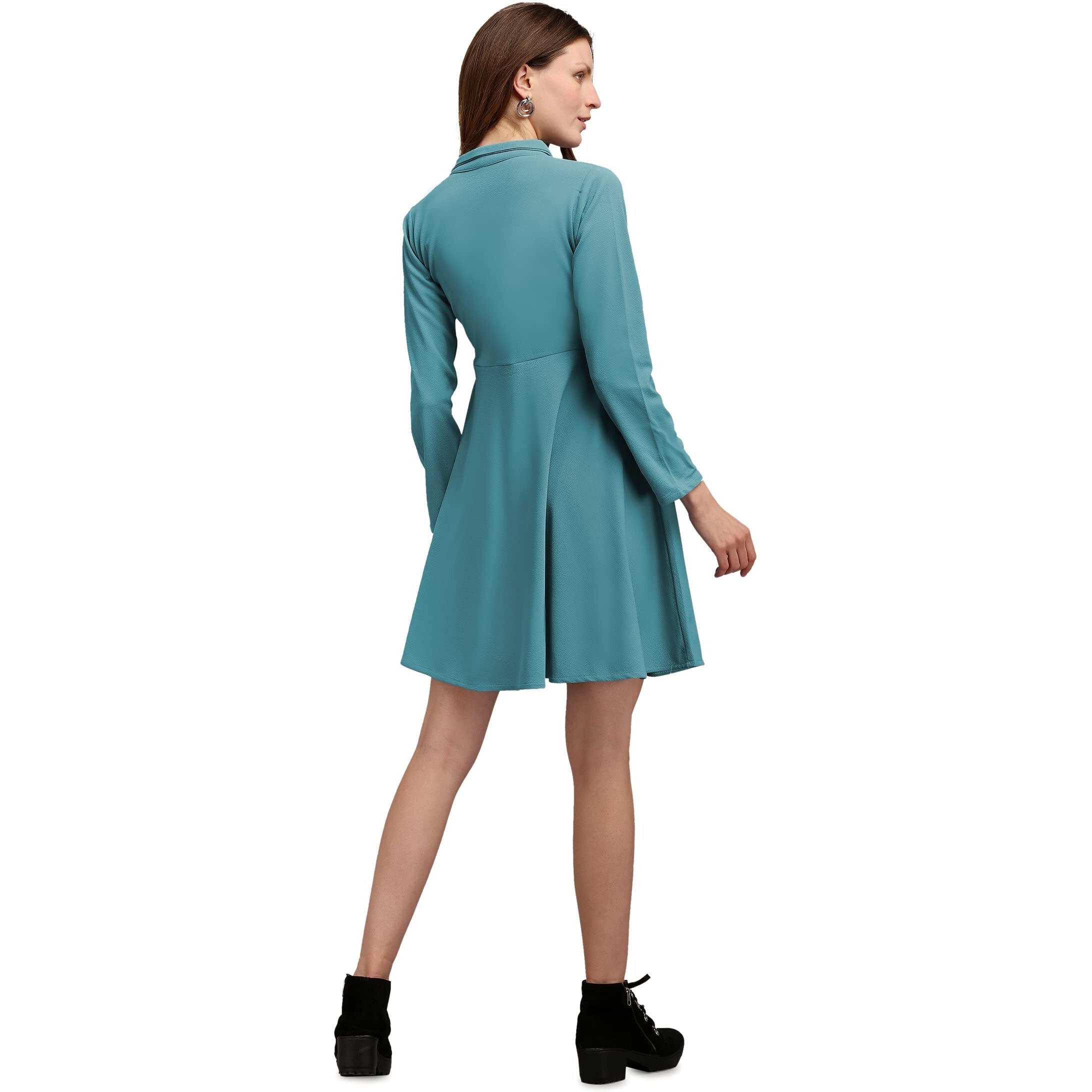 Purvaja Womens Fit & Flare Above Knee Length Dress (Ruby-470-Turquoise Blue_Turquoise Blue_Small)