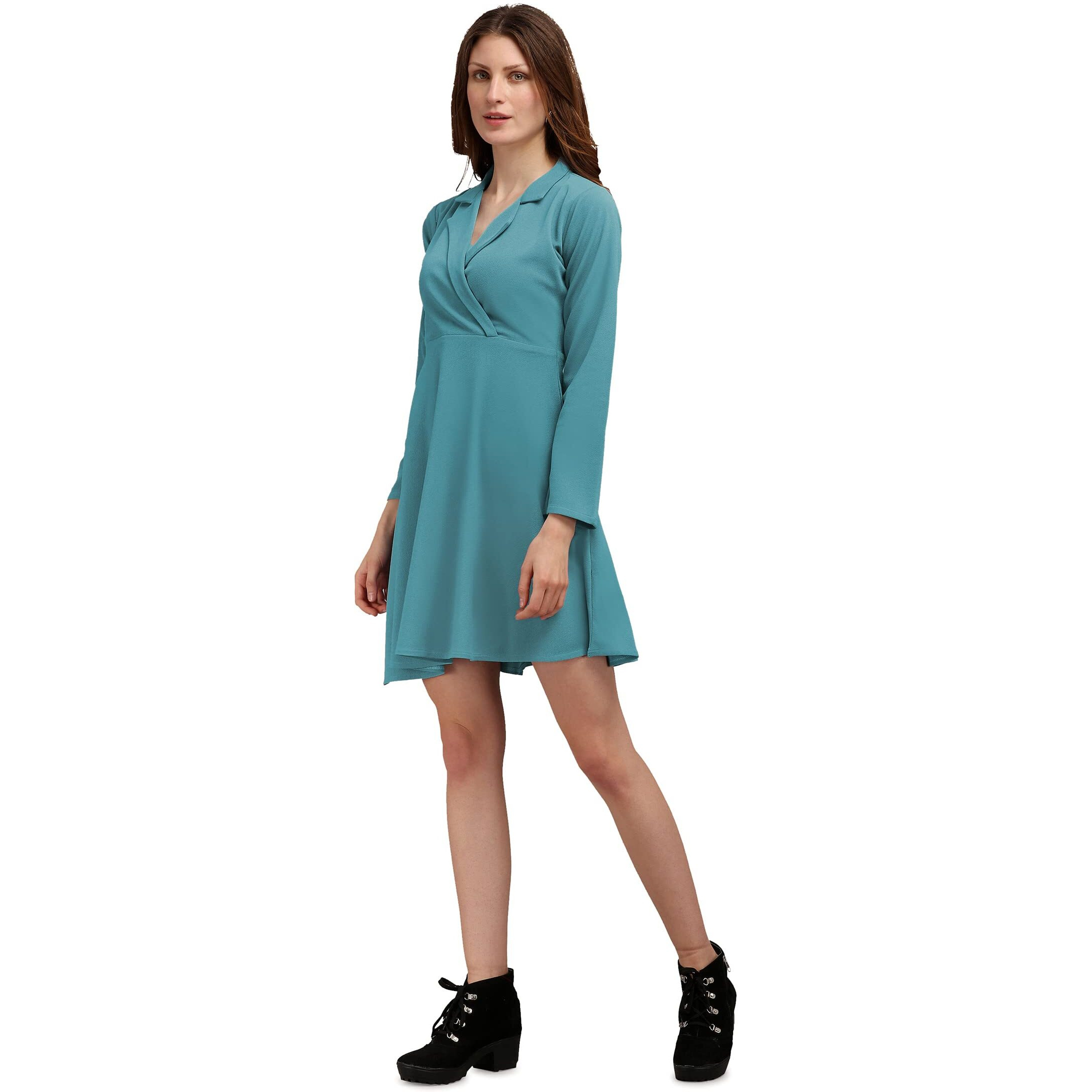 Purvaja Womens Fit & Flare Above Knee Length Dress (Ruby-470-Turquoise Blue_Turquoise Blue_Small)
