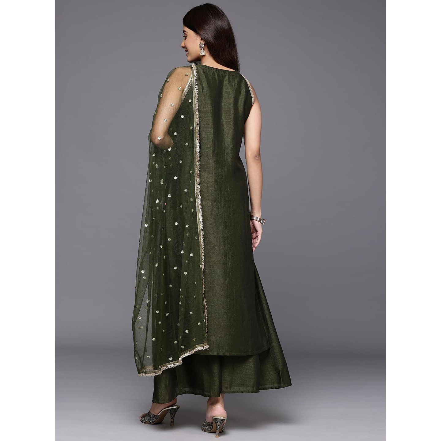 Varanga Women Red Thread Embroidered Kurta With Organza Hem Paired Bottom And Dupatta