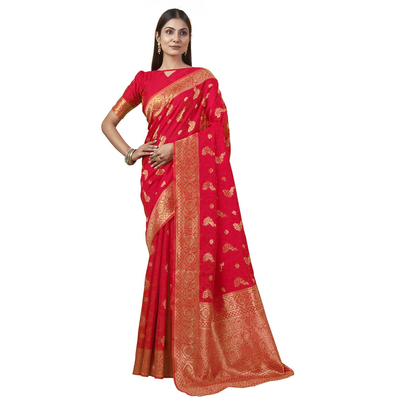 Shasmi Women's Banarasi Saree Pure Kanjivaram Silk Saree Soft New Ladies 2025 Design Wear Pattu Sarees Latest Party Sari Collections With Blouse Piece For Wedding Sadi (Pari-188 Red)