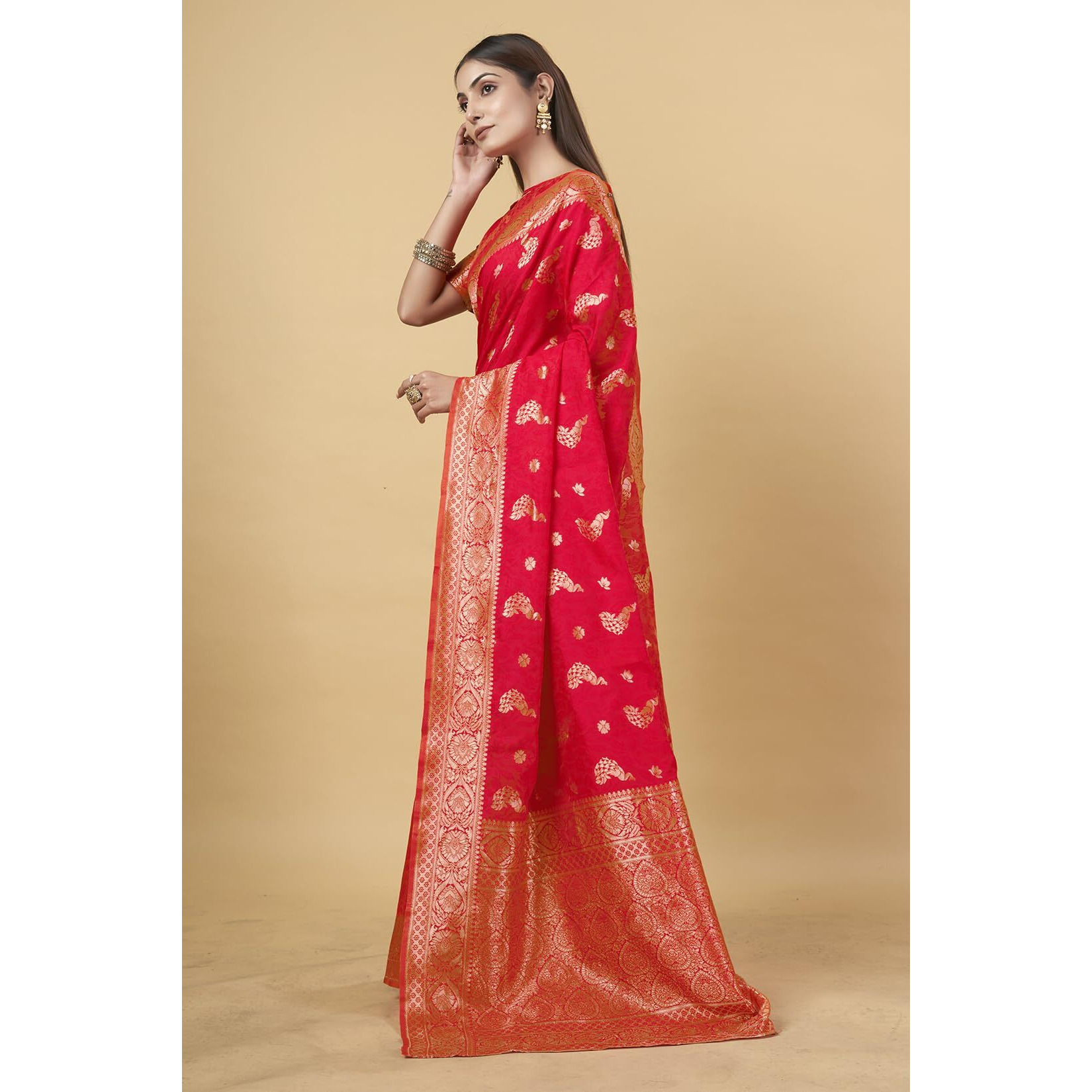 Shasmi Women's Banarasi Saree Pure Kanjivaram Silk Saree Soft New Ladies 2025 Design Wear Pattu Sarees Latest Party Sari Collections With Blouse Piece For Wedding Sadi (Pari-188 Red)