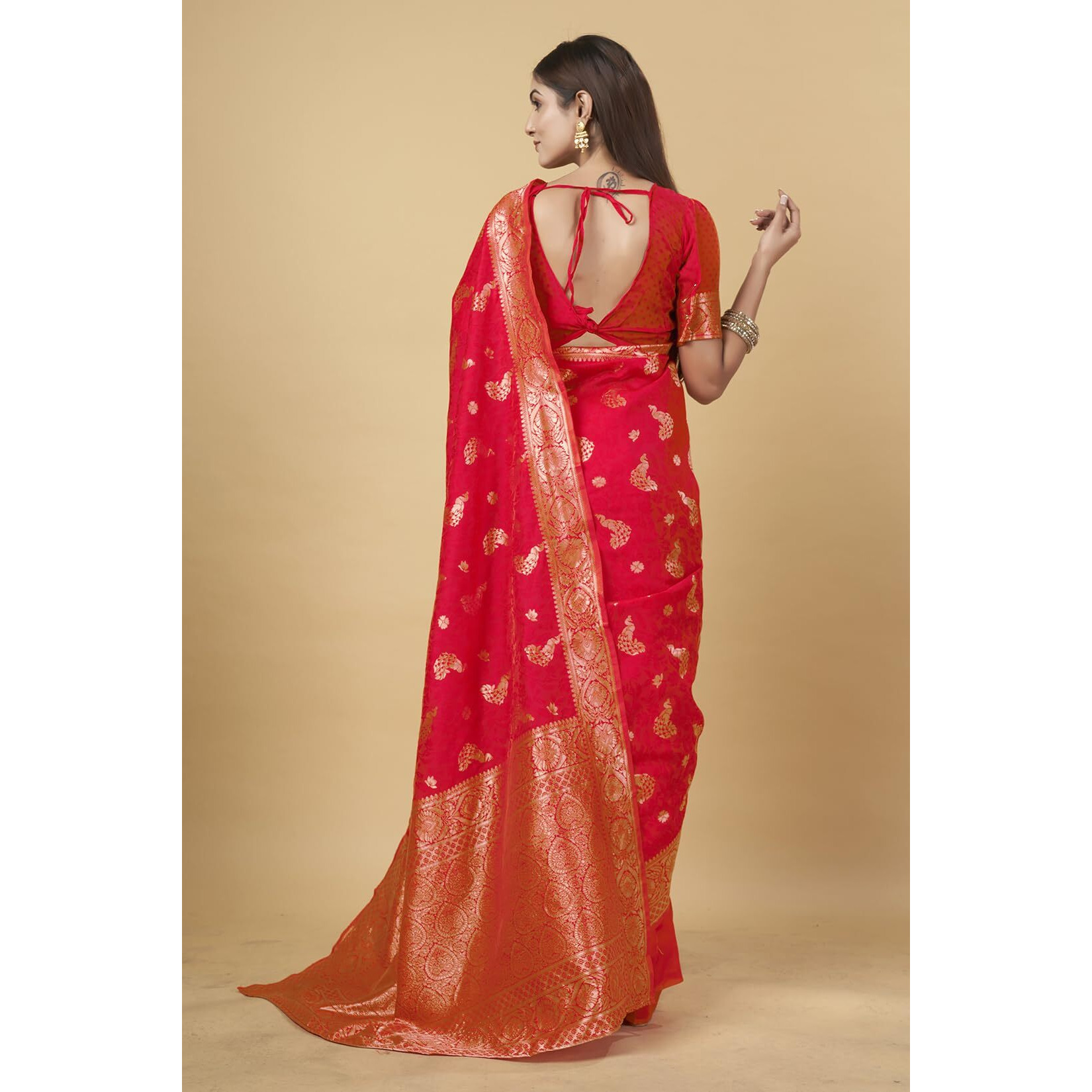Shasmi Women's Banarasi Saree Pure Kanjivaram Silk Saree Soft New Ladies 2025 Design Wear Pattu Sarees Latest Party Sari Collections With Blouse Piece For Wedding Sadi (Pari-188 Red)