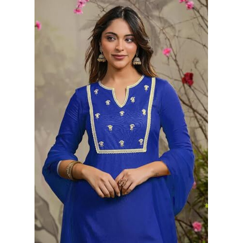 Fabnex Kurta Set For Women | Women Embroidered Kurta Set | Women Kurta Sets Kurtis | Women Kurta Pant Set (K-100-Blue-S)