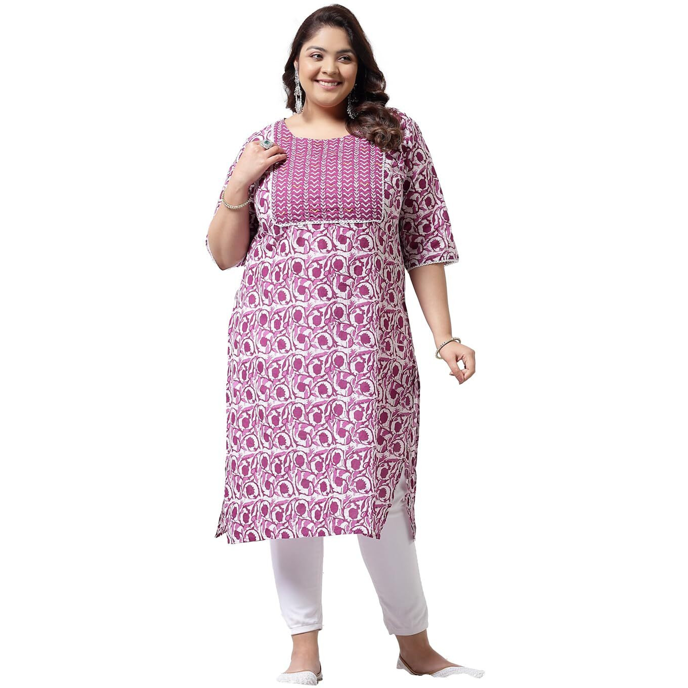 Stylum Plus Size Women Floral Printed Cotton Straight Kurta (Purplebirdplus46_Purple, 3Xl)