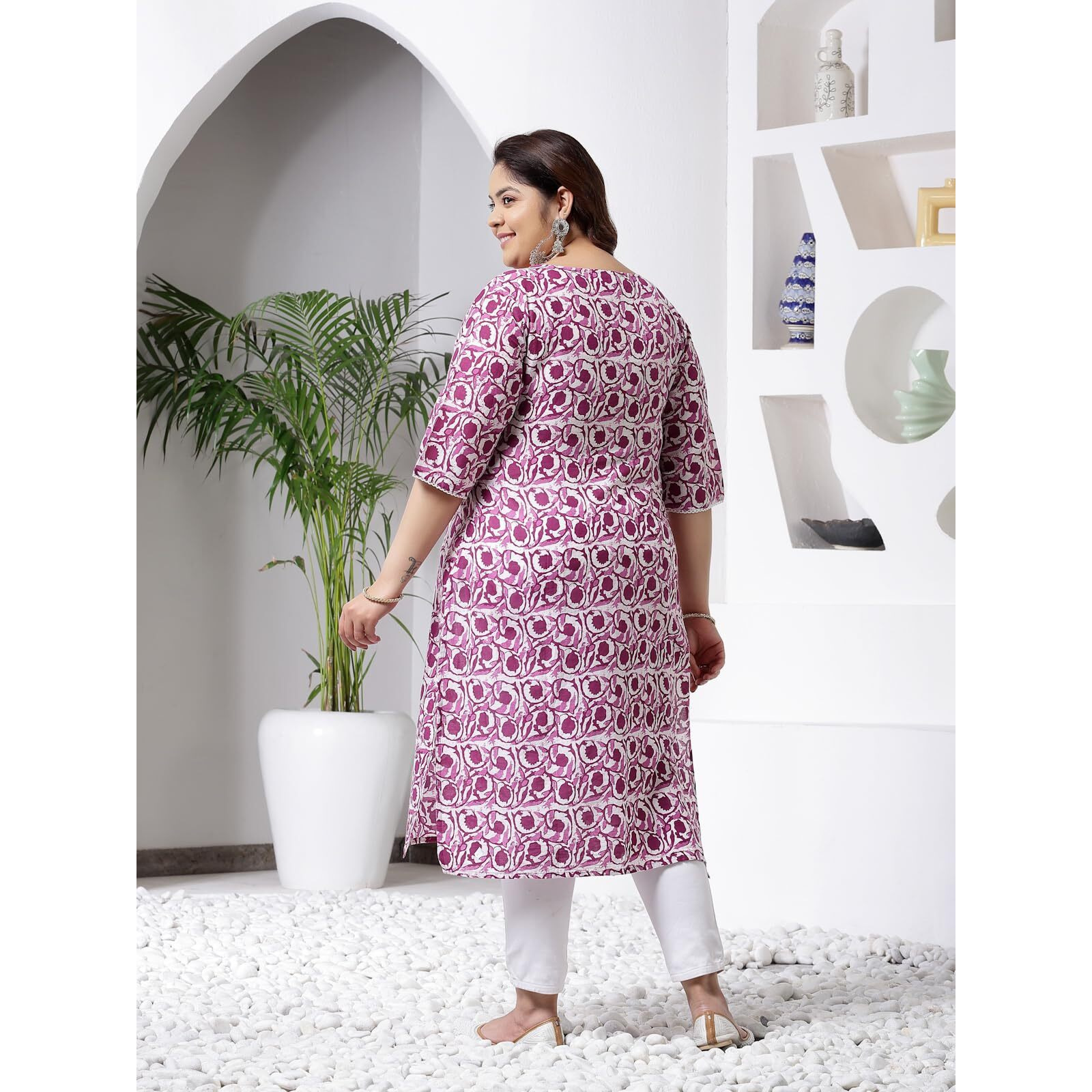Stylum Plus Size Women Floral Printed Cotton Straight Kurta (Purplebirdplus46_Purple, 3Xl)