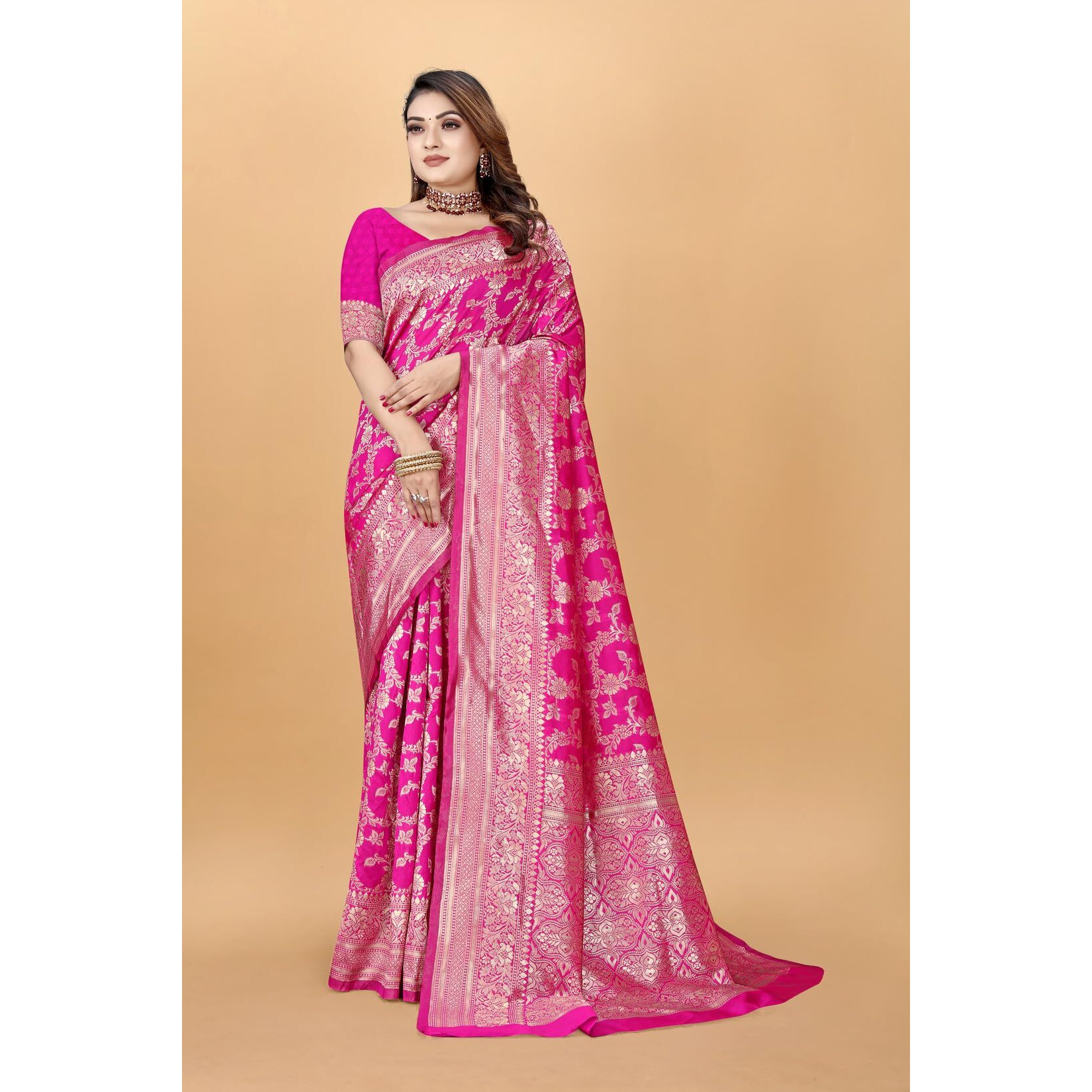 Sugathari Women's Banarasi Saree Pure Kanjivaram Silk Saree Soft New Ladies 2025 Design Wear Pattu Sarees Latest Sadi Party Sari Collections With Blouse Piece (San Pari-189-Rani)